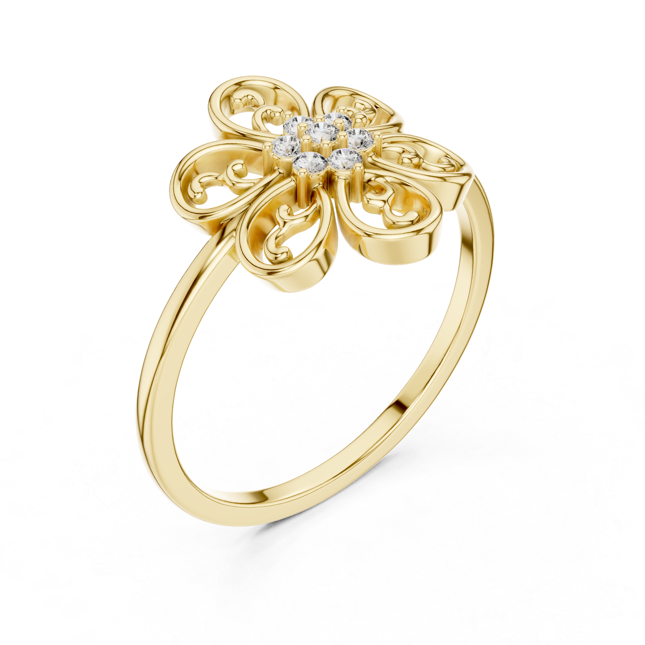 Vintage Floral Diamond Ring – Openwork Filigree Flower Statement Ring