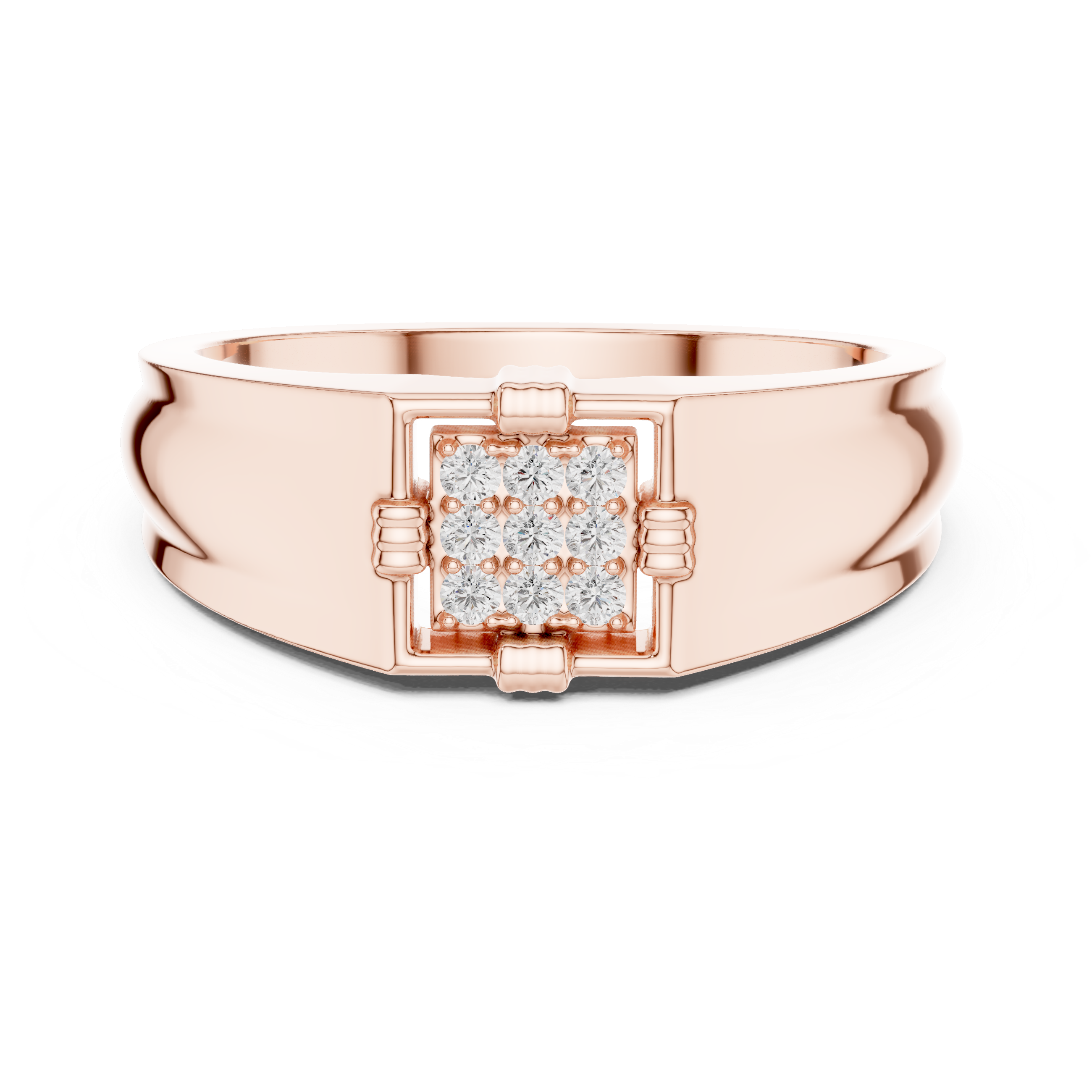 Men’s Square Diamond Cluster Signet Ring – Classic Geometric Statement Ring