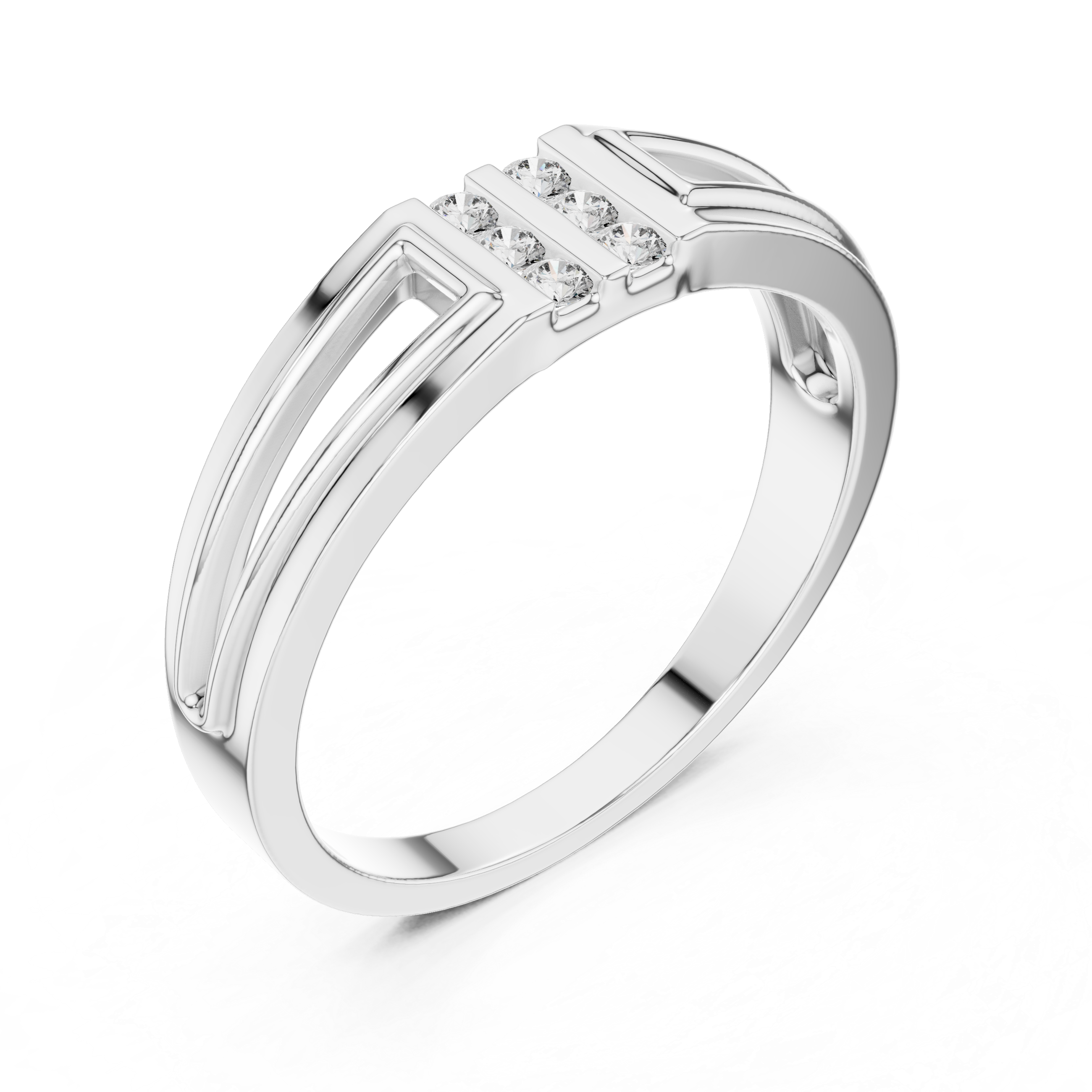 Modern Split Shank Diamond Band Ring – Geometric Channel Set Ring