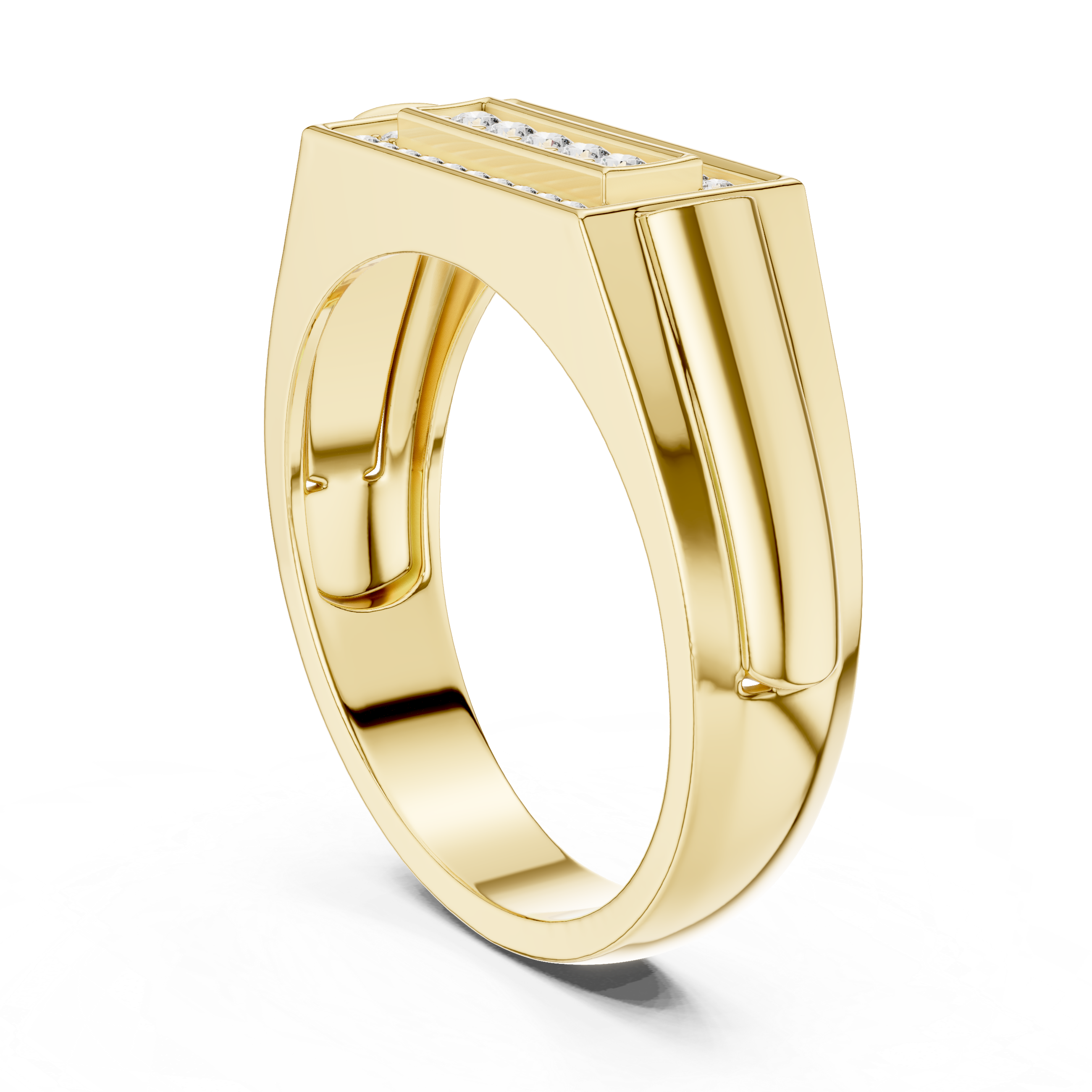 Diamond Rectangle Signet Ring – Modern Pavé Frame Men's Ring