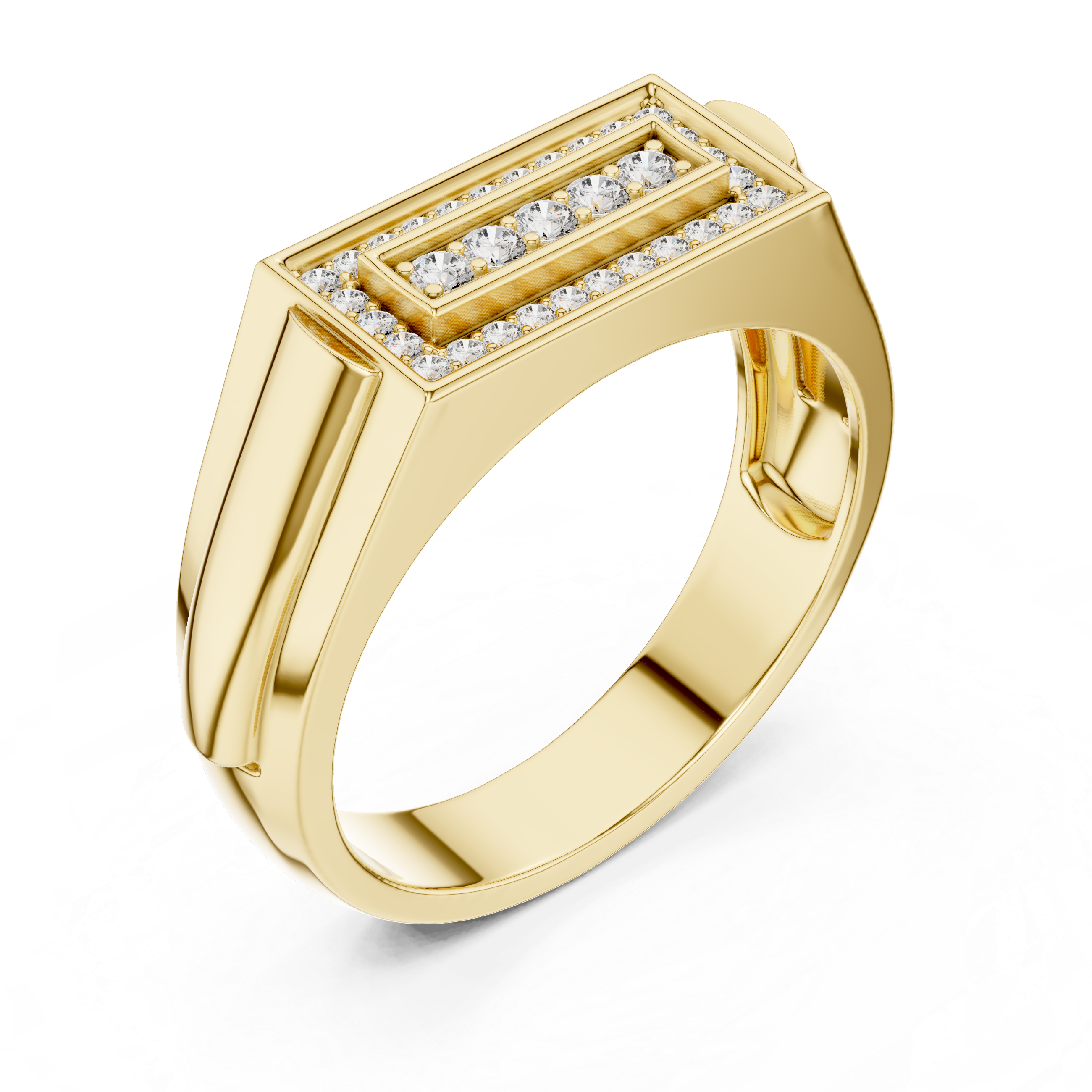Diamond Rectangle Signet Ring – Modern Pavé Frame Men's Ring