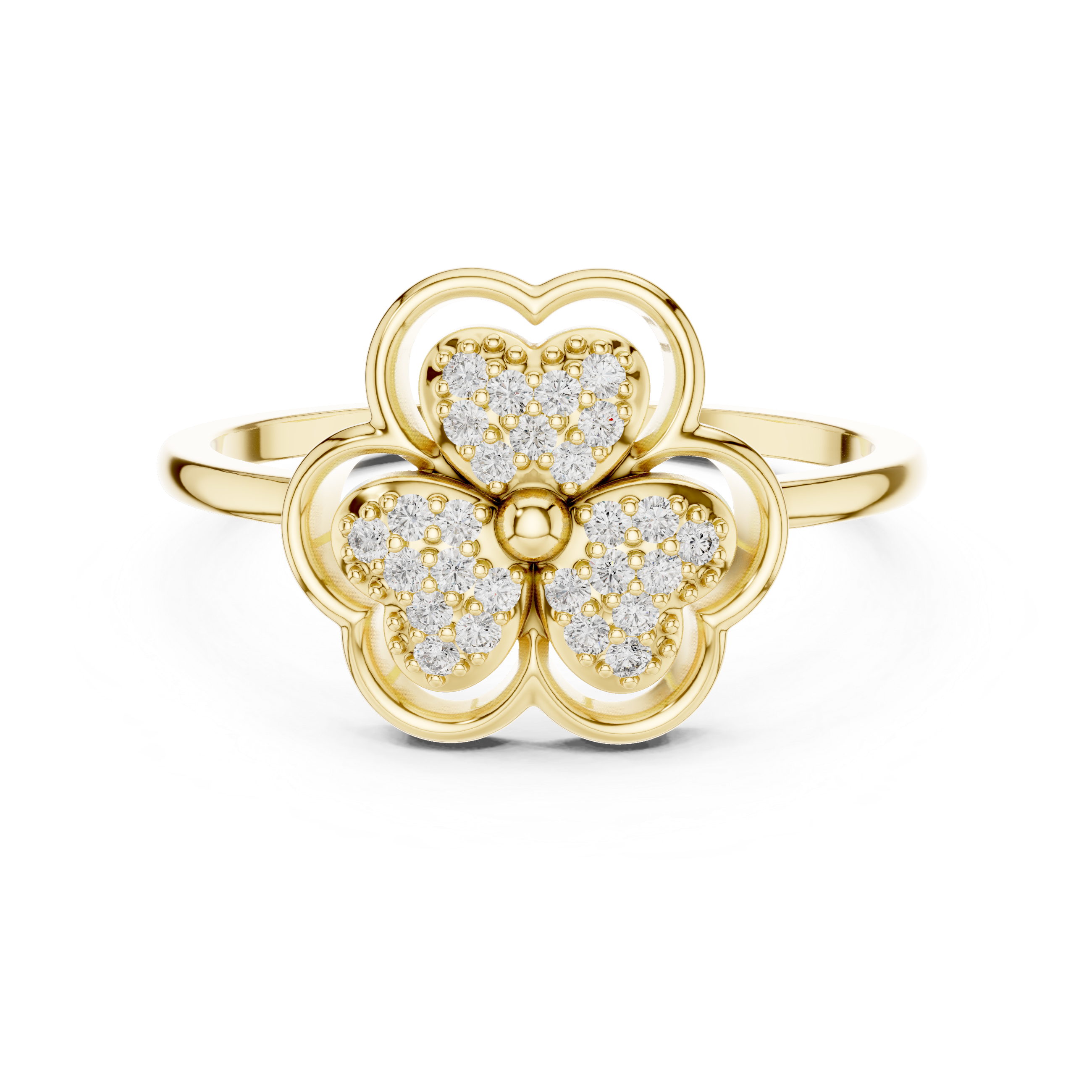 Diamond Four-Leaf Clover Ring – Lucky Floral Pavé Design