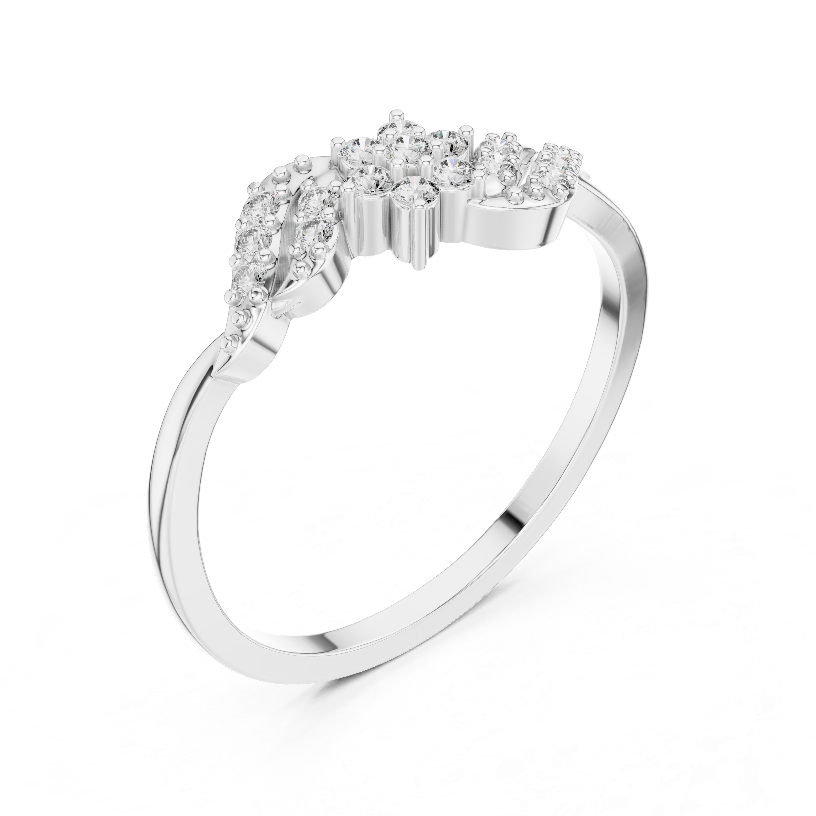 Diamond Floral Twist Ring with Milgrain Leaf Design