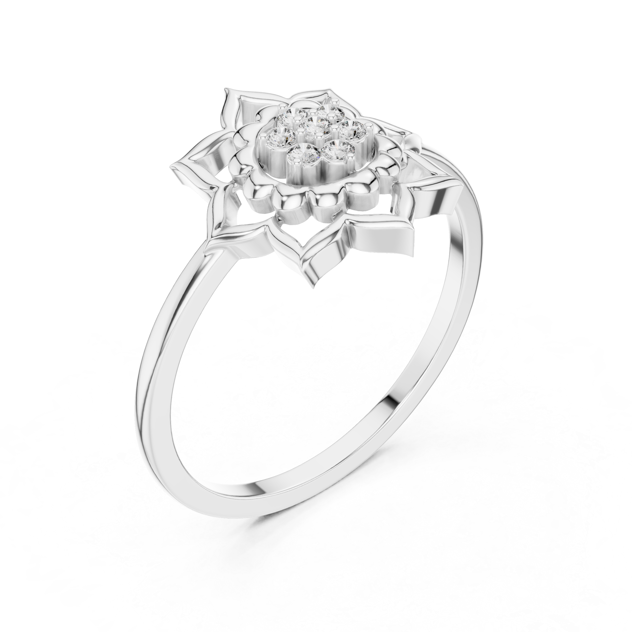Lotus Flower Diamond Ring with Openwork Mandala Design