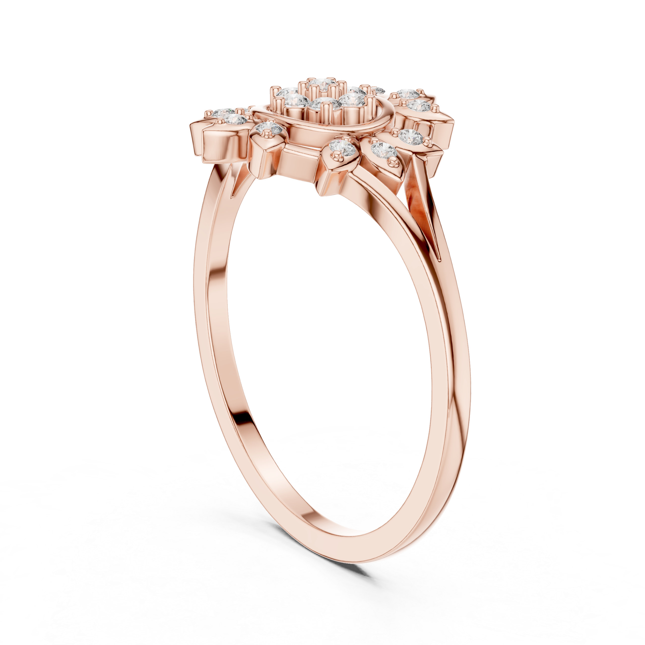 Sunburst Floral Diamond Ring with Split Shank Design