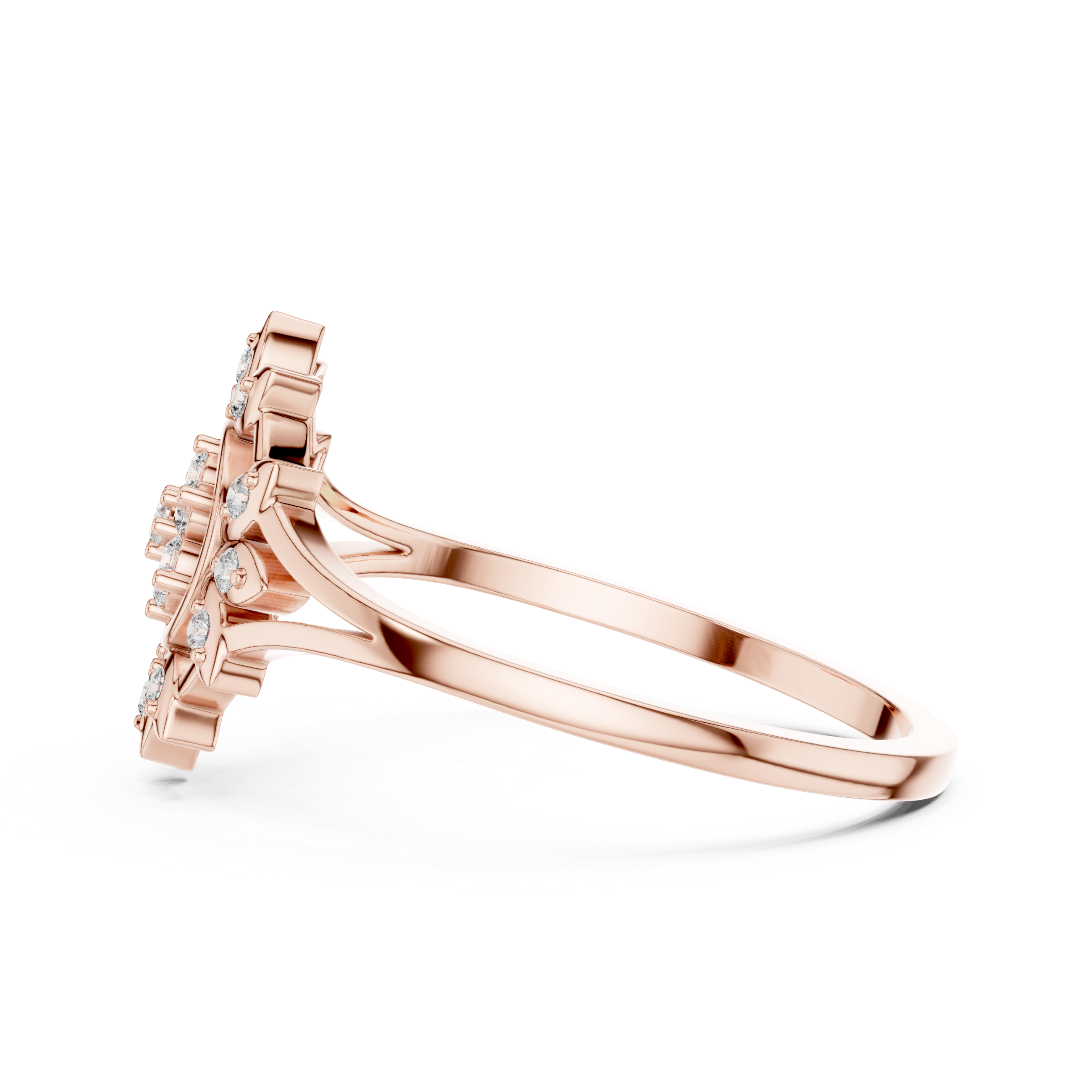 Sunburst Floral Diamond Ring with Split Shank Design