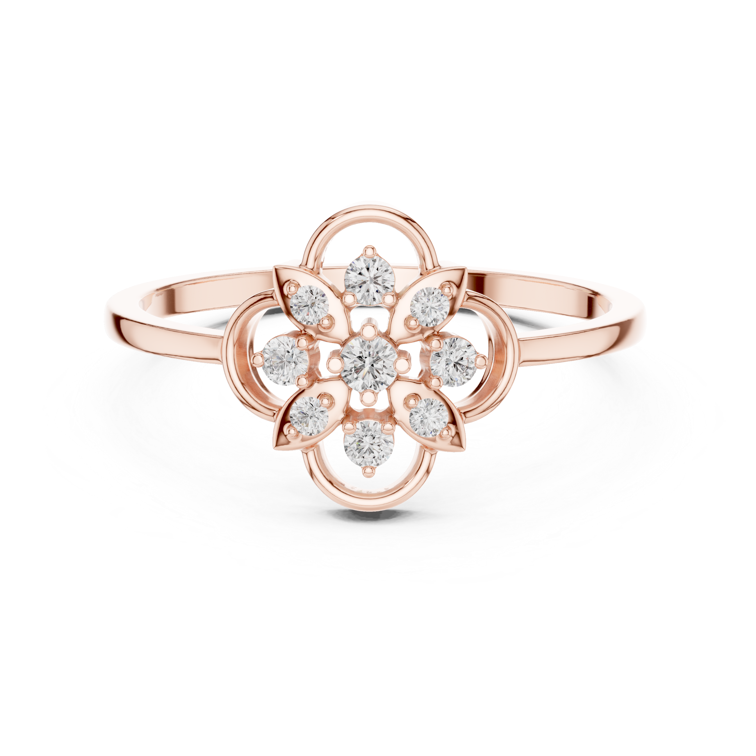Floral Clover Diamond Ring with Openwork Petal Design