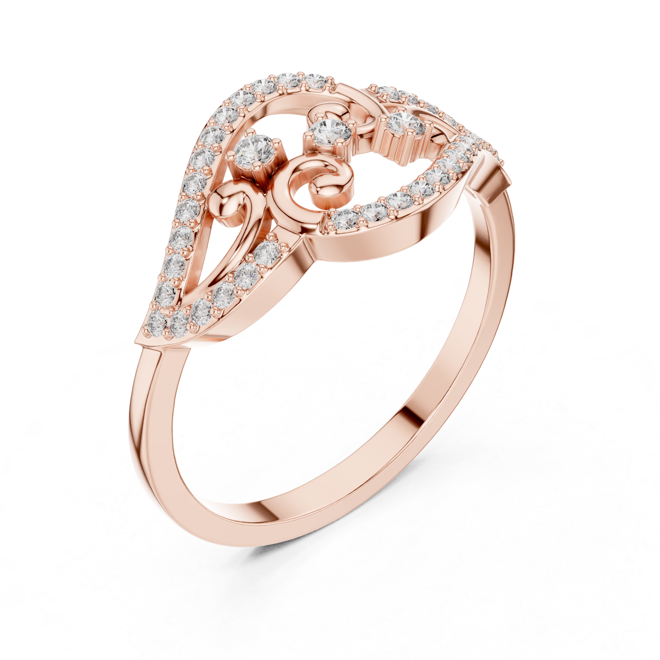 Vintage Eye-Shaped Diamond Ring with Ornamental Scrollwork
