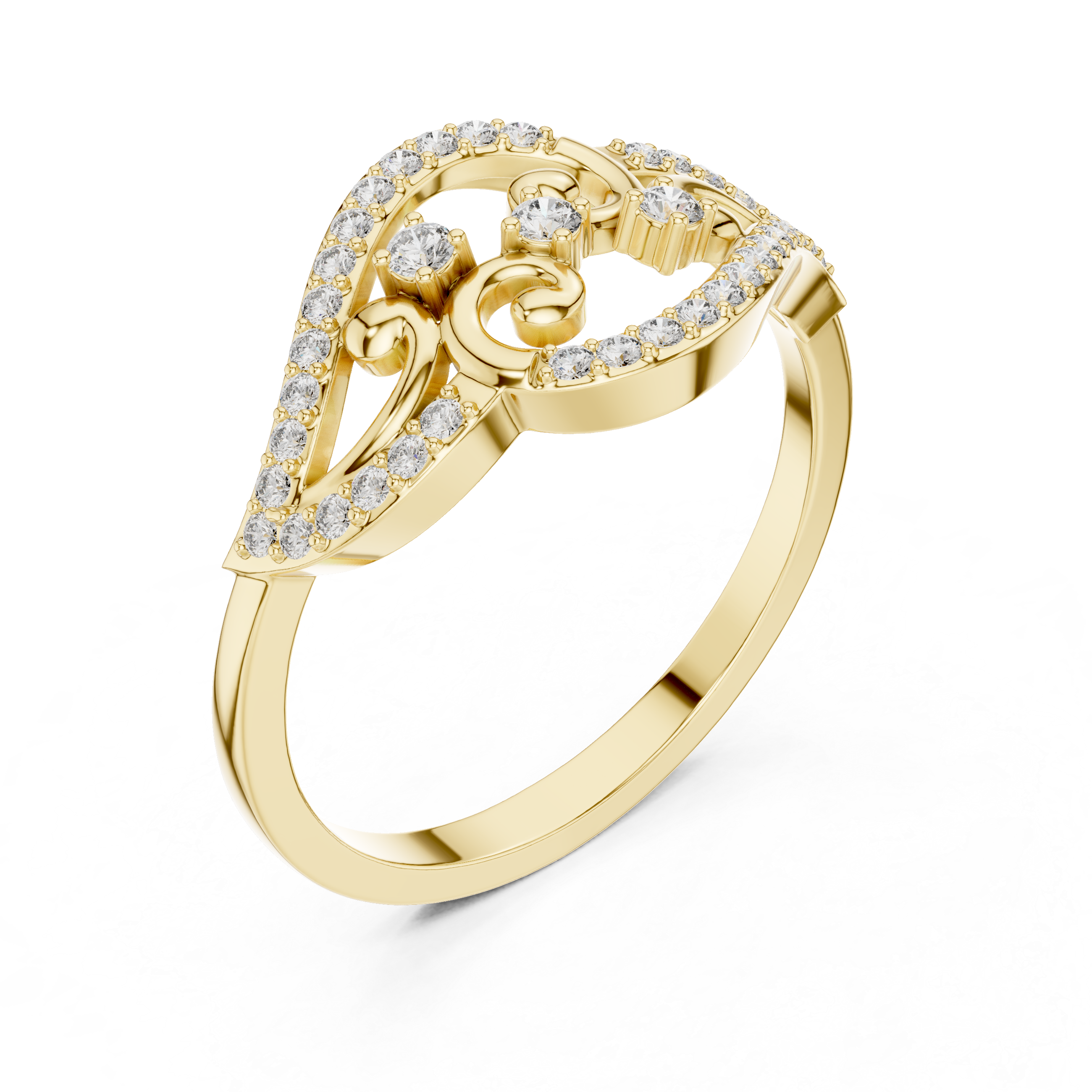 Vintage Eye-Shaped Diamond Ring with Ornamental Scrollwork