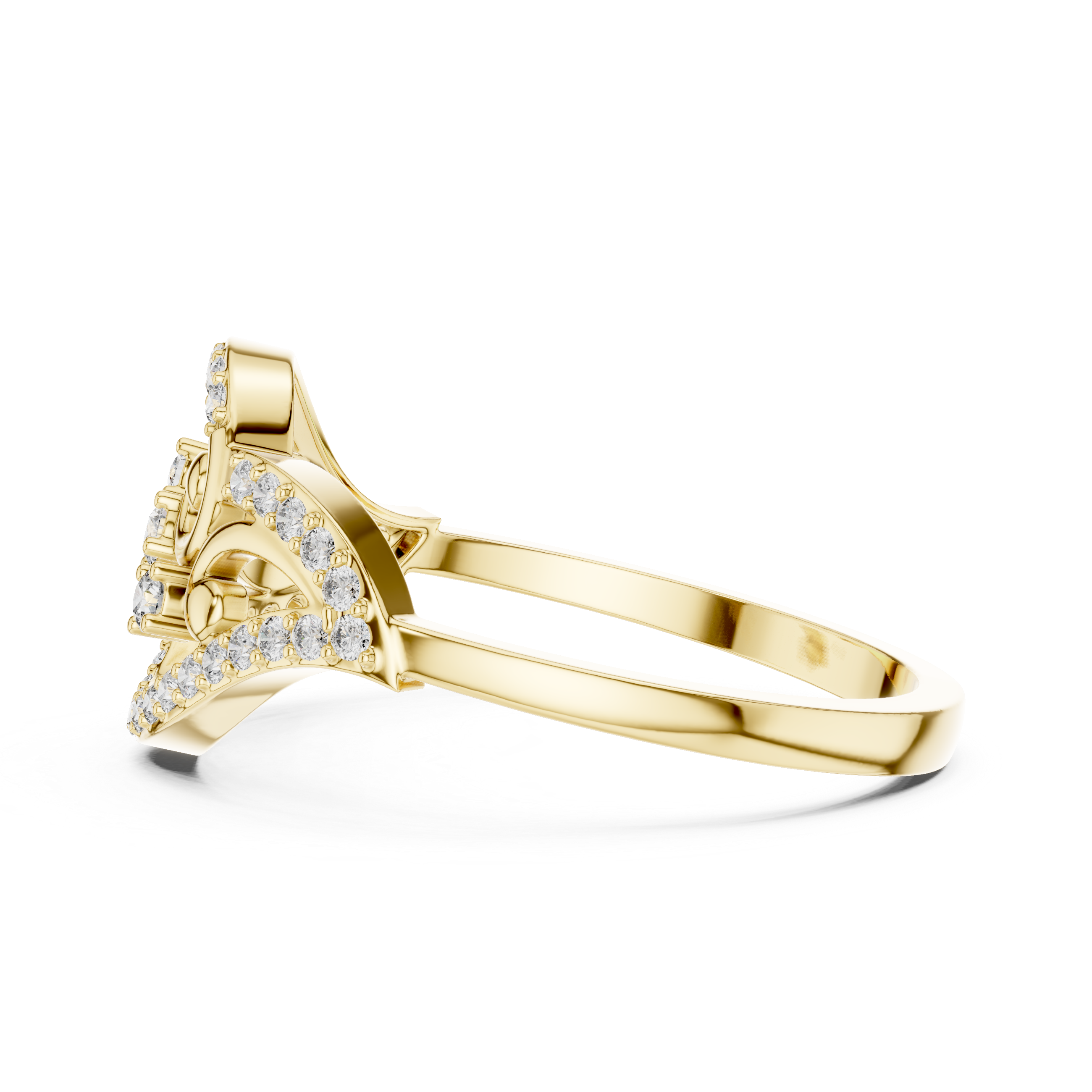 Vintage Eye-Shaped Diamond Ring with Ornamental Scrollwork