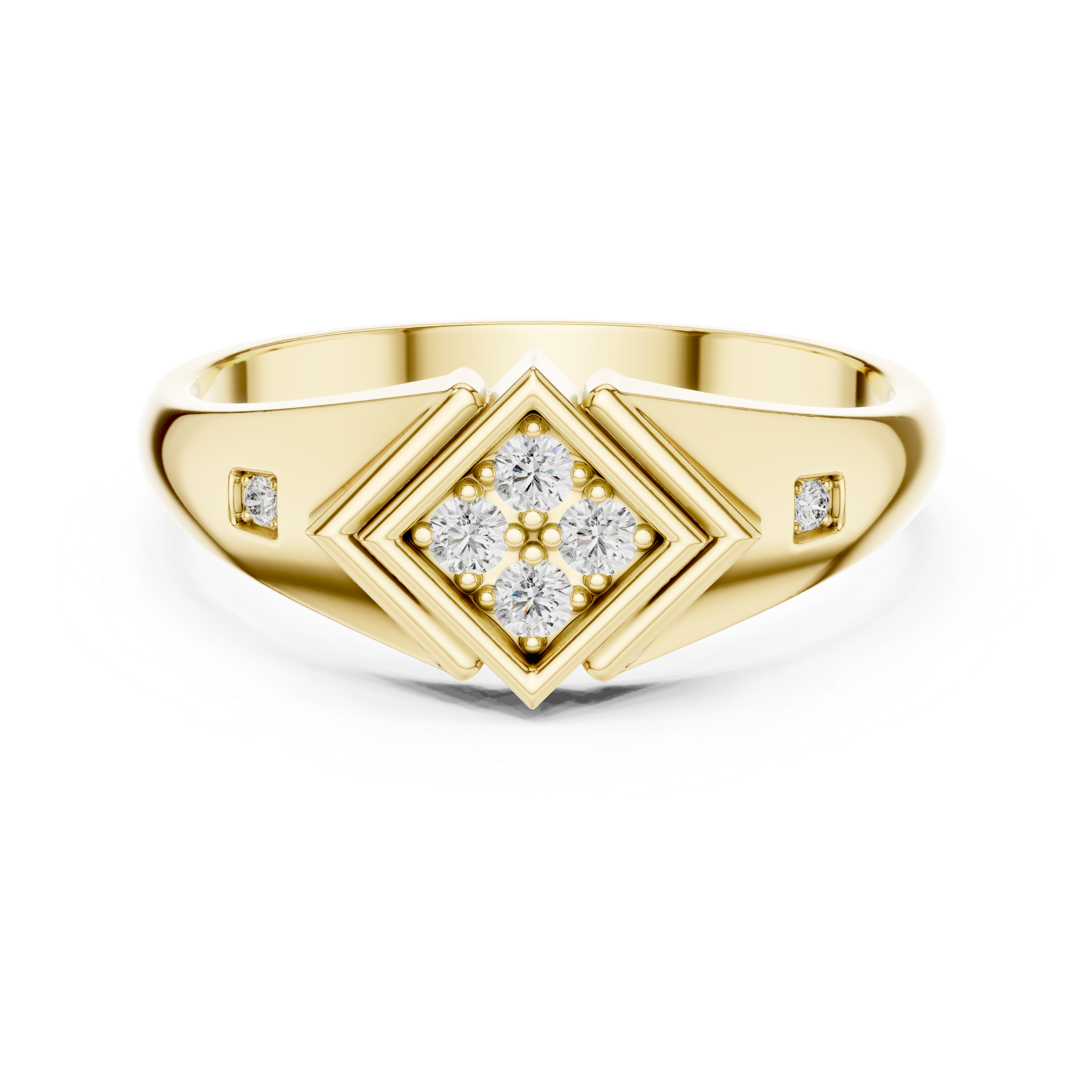 Diamond Cluster Geometric Signet Ring