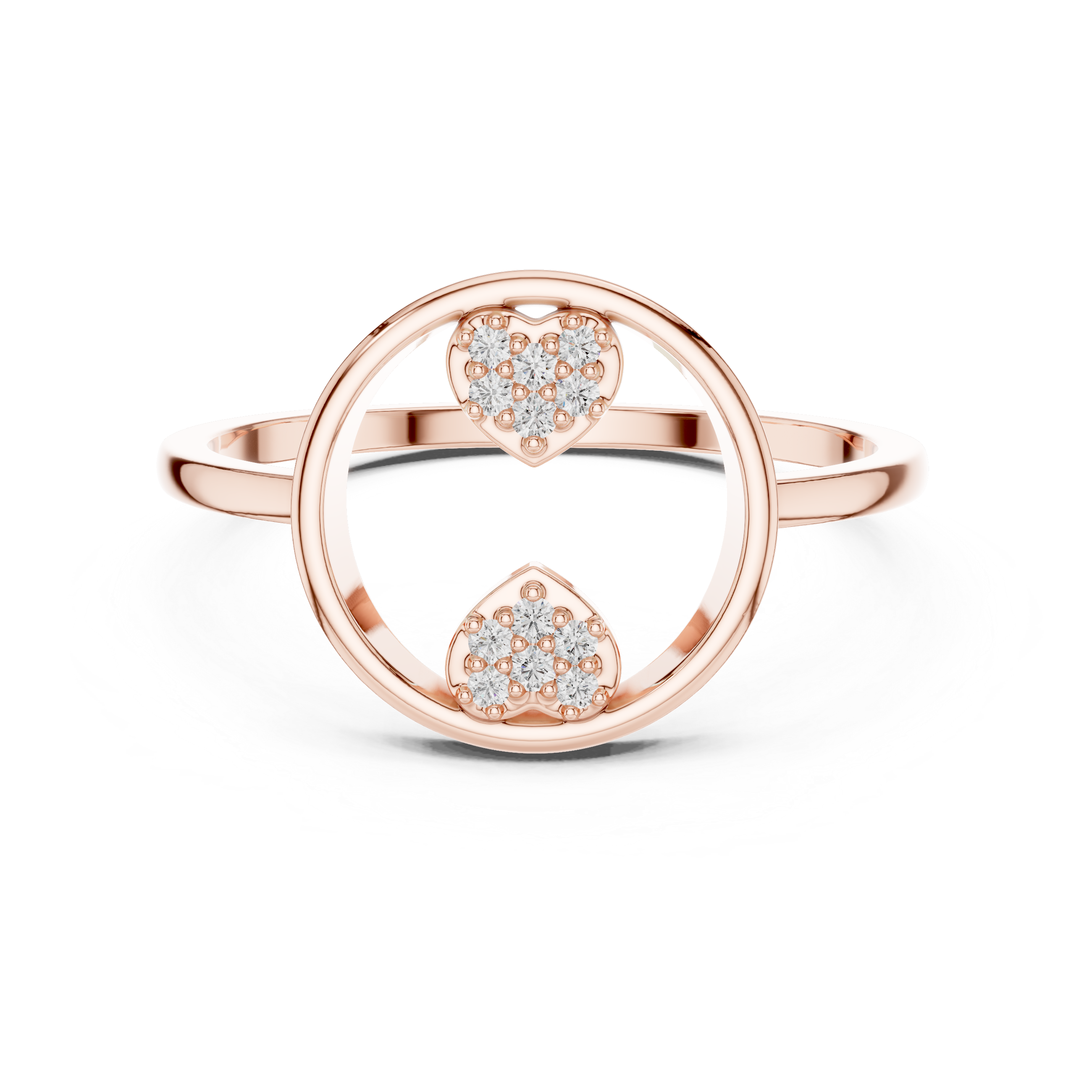 Open Circle Double Heart Diamond Ring