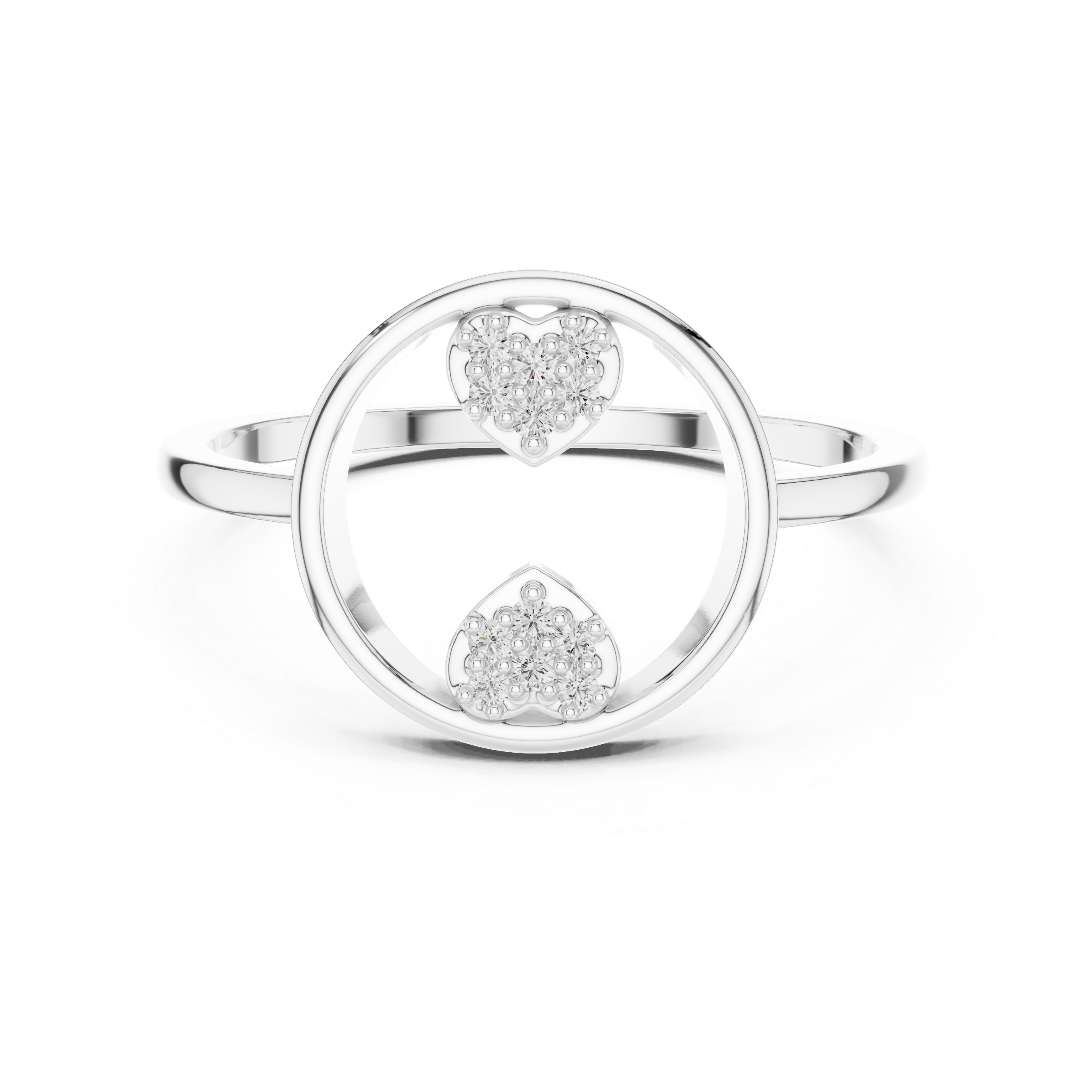 Open Circle Double Heart Diamond Ring
