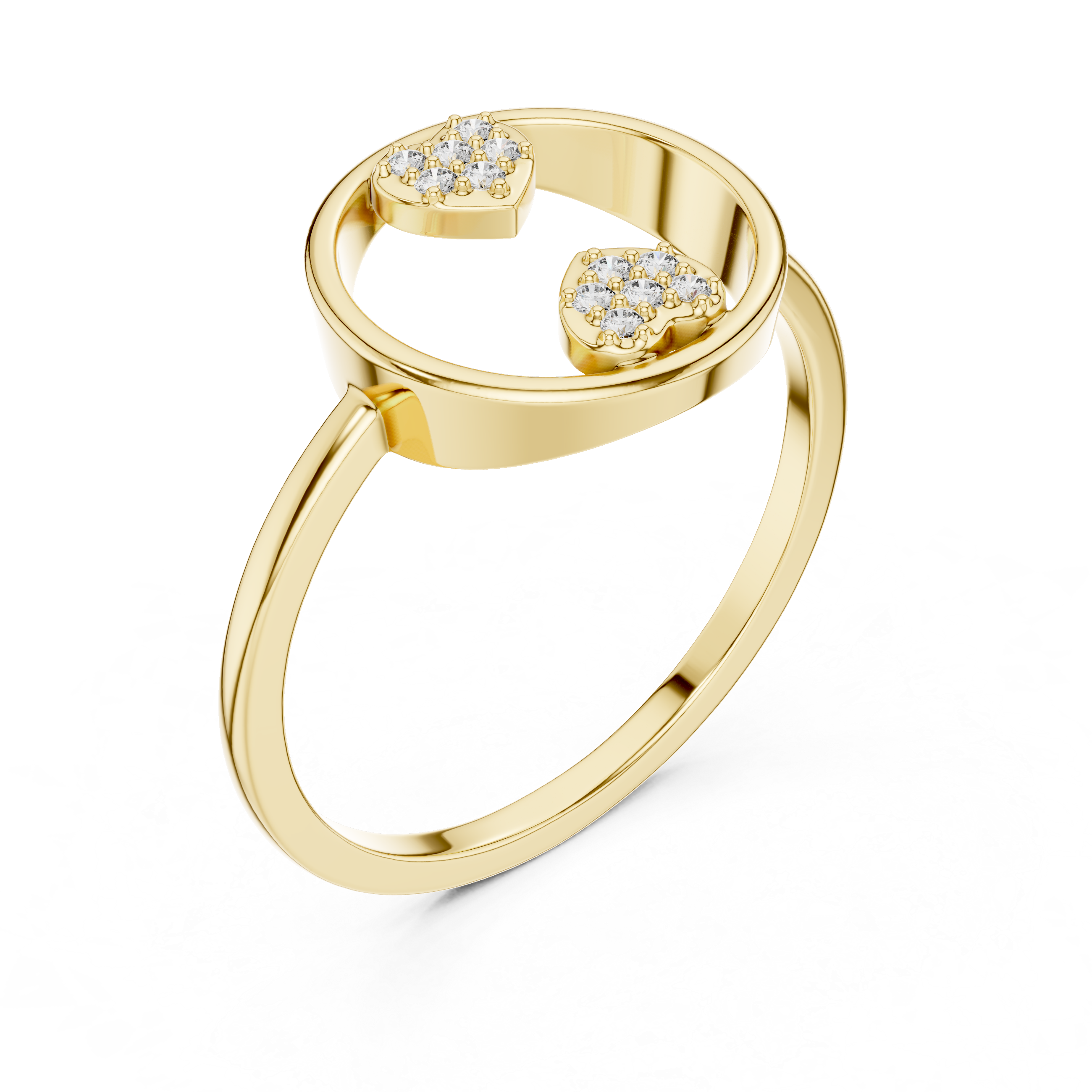Open Circle Double Heart Diamond Ring