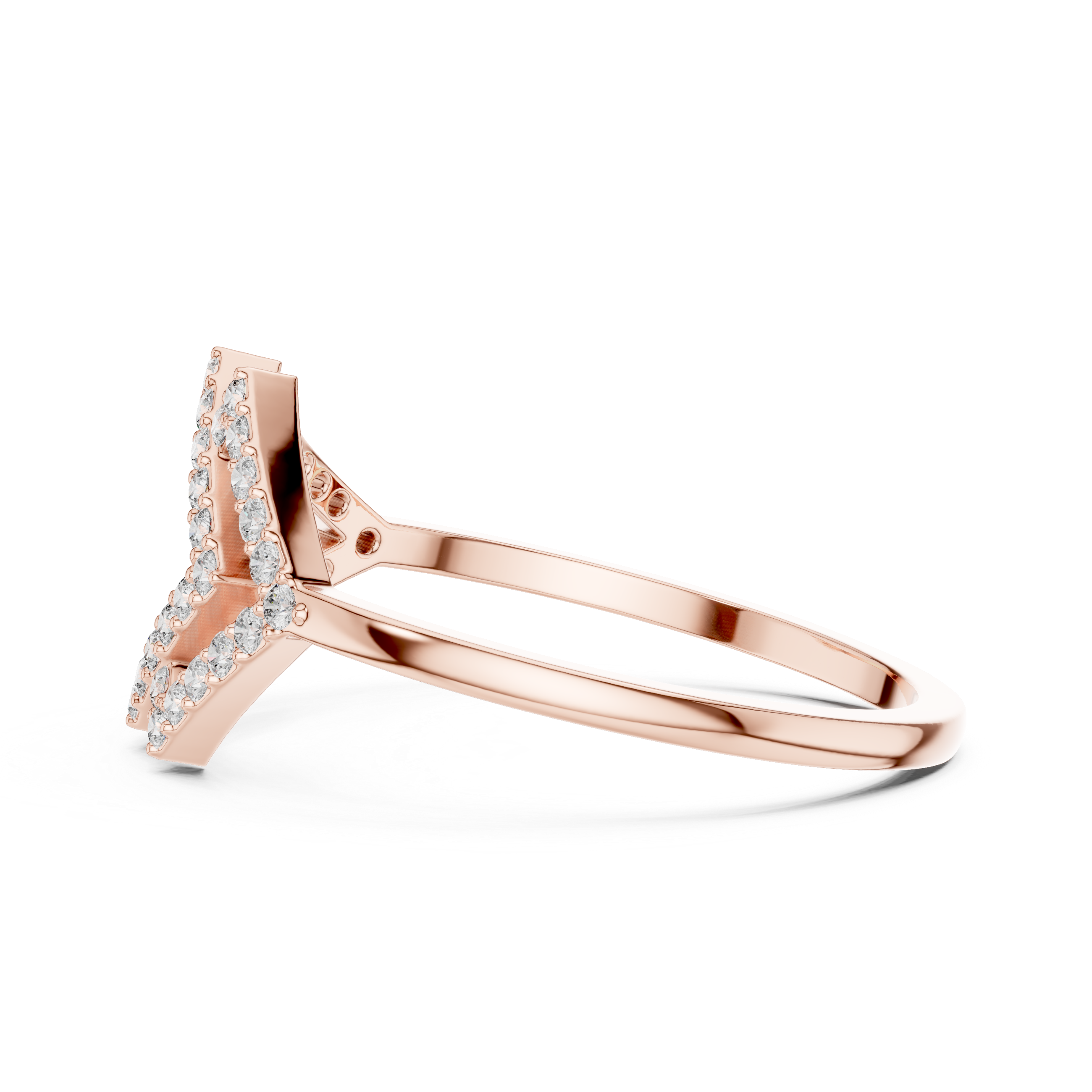 Geometric Double Diamond Frame Ring – Open Rhombus Pavé Diamond Statement Ring