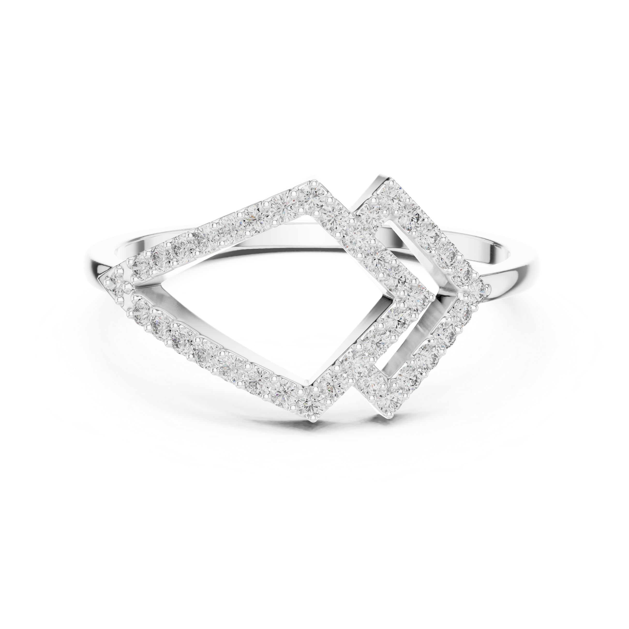 Geometric Double Diamond Frame Ring – Open Rhombus Pavé Diamond Statement Ring