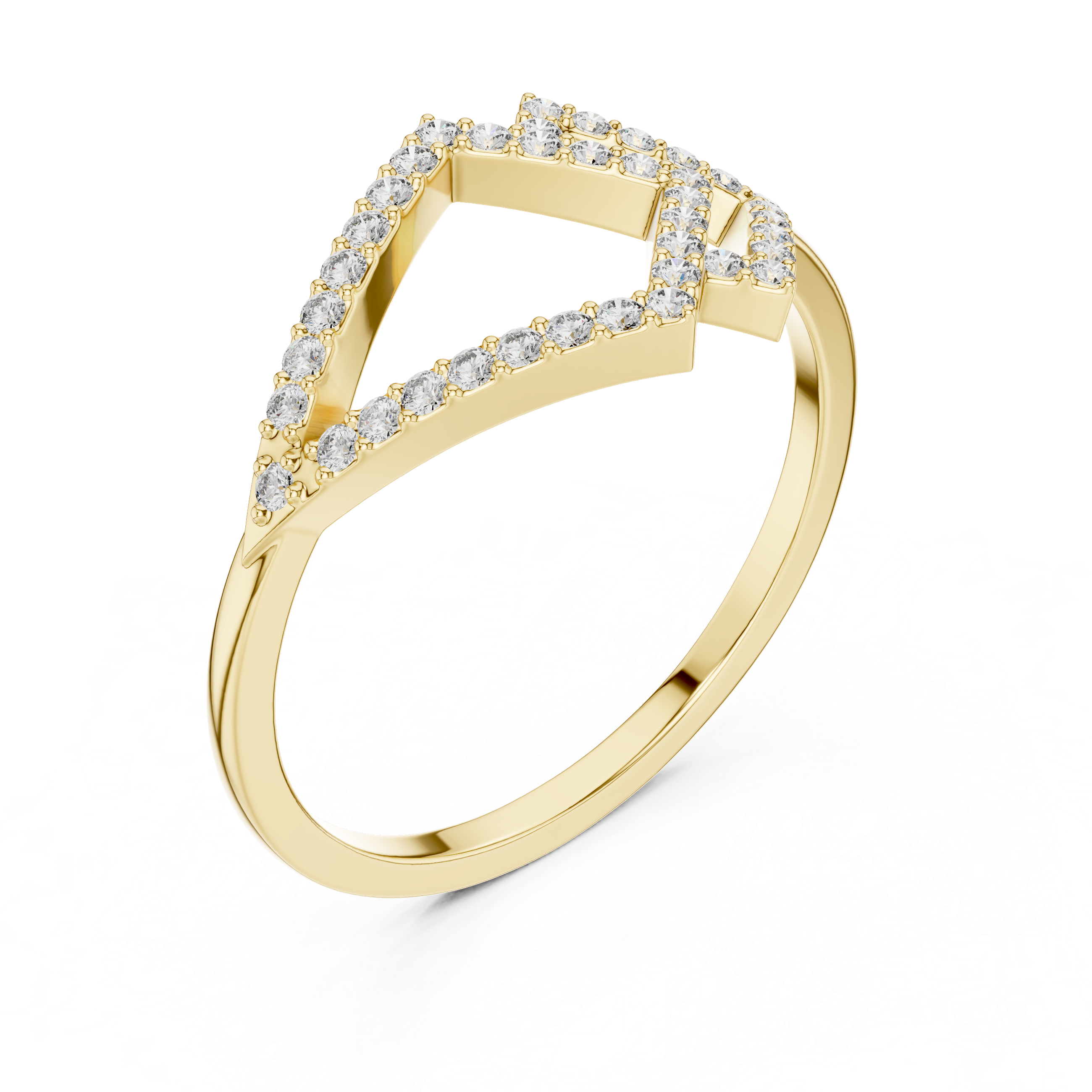 Geometric Double Diamond Frame Ring – Open Rhombus Pavé Diamond Statement Ring