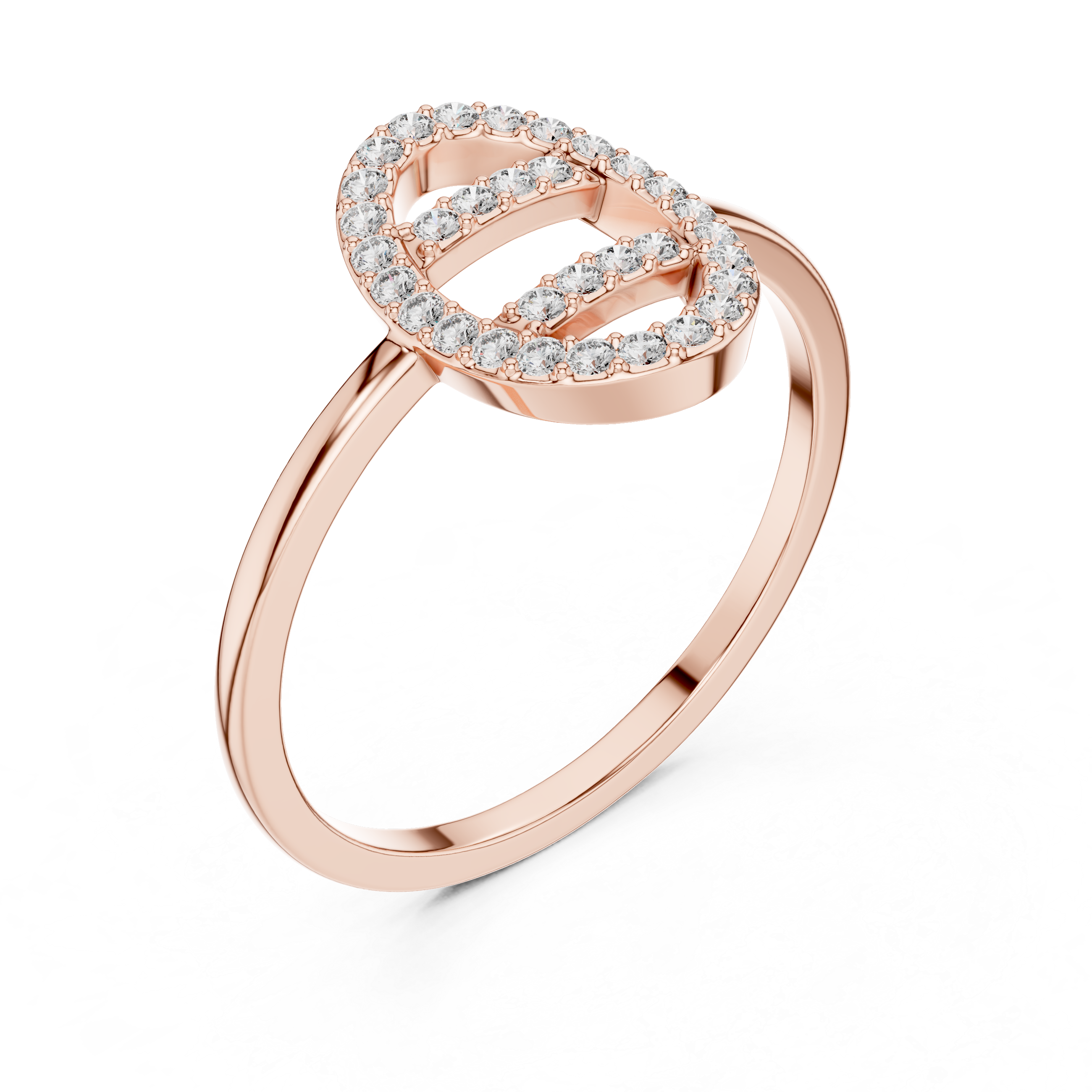 Oval Halo Diamond Ring – Open Center Double Bar Pavé Statement Ring