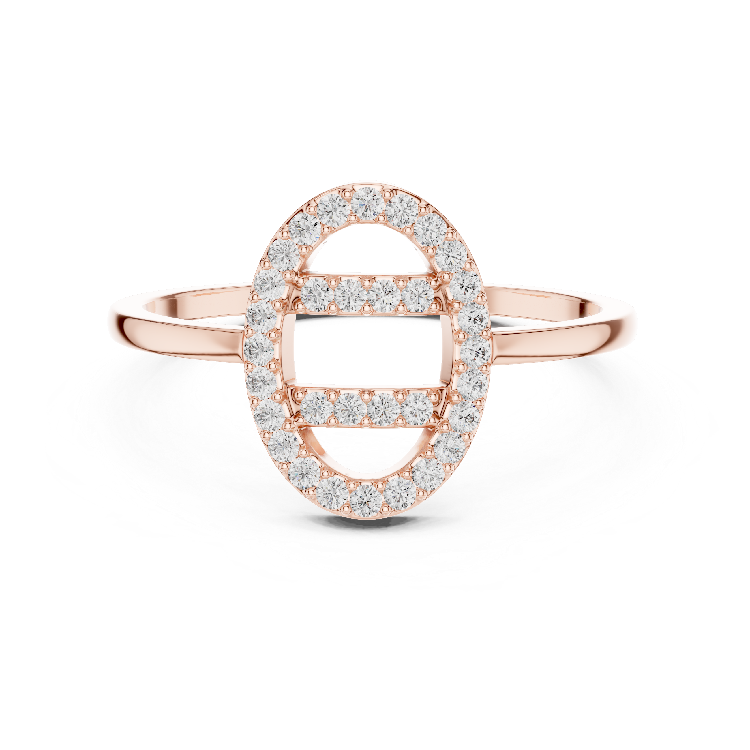 Oval Halo Diamond Ring – Open Center Double Bar Pavé Statement Ring