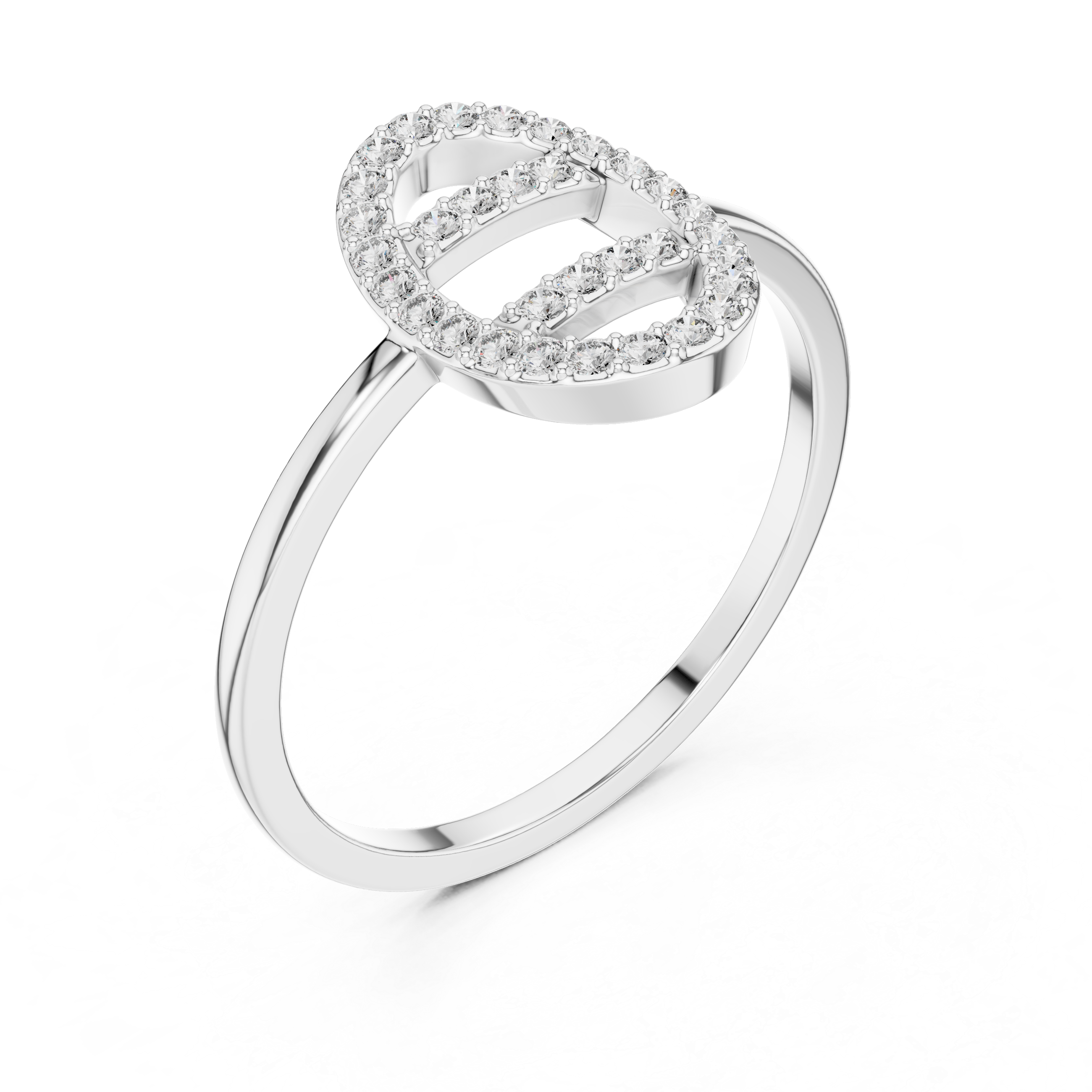 Oval Halo Diamond Ring – Open Center Double Bar Pavé Statement Ring