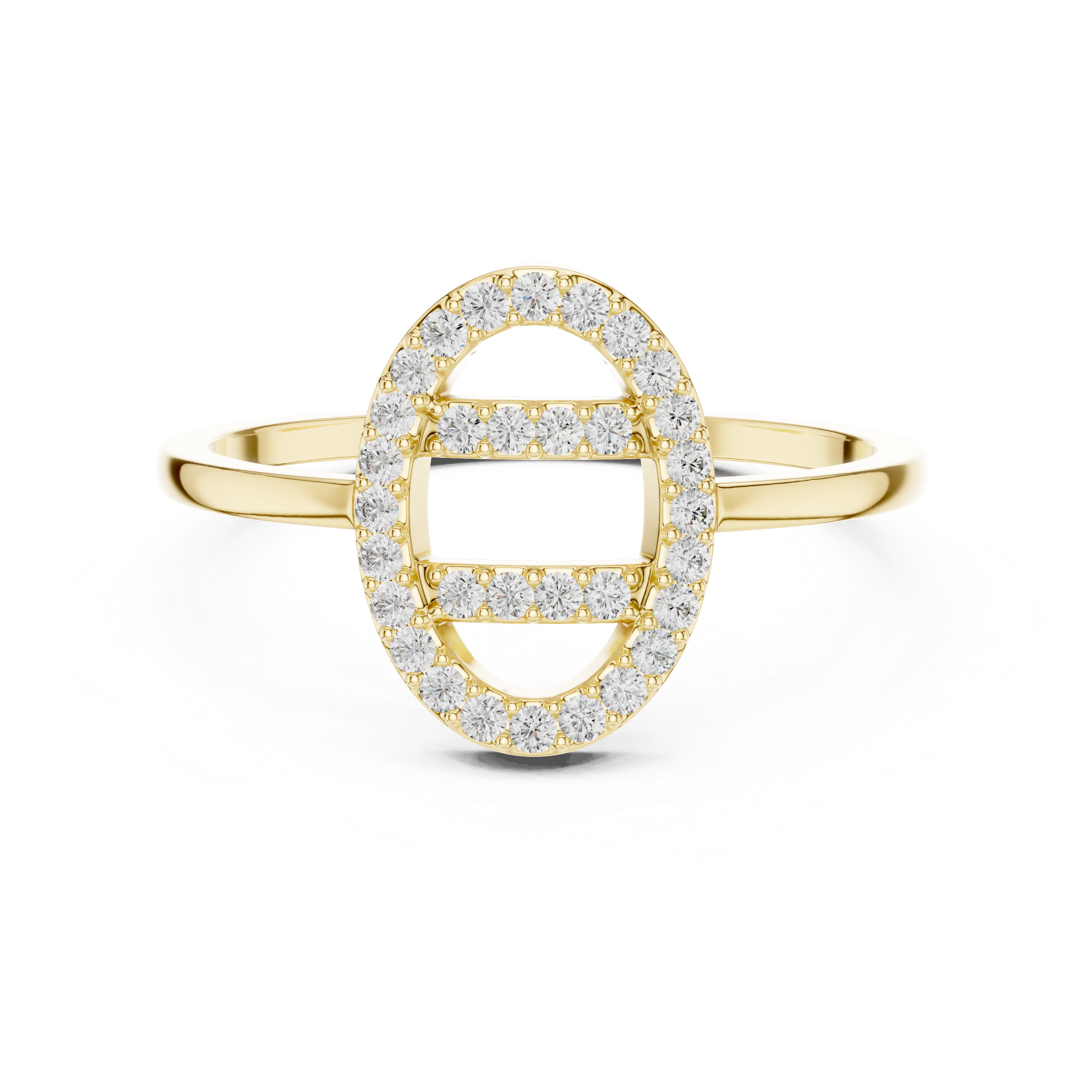 Oval Halo Diamond Ring – Open Center Double Bar Pavé Statement Ring