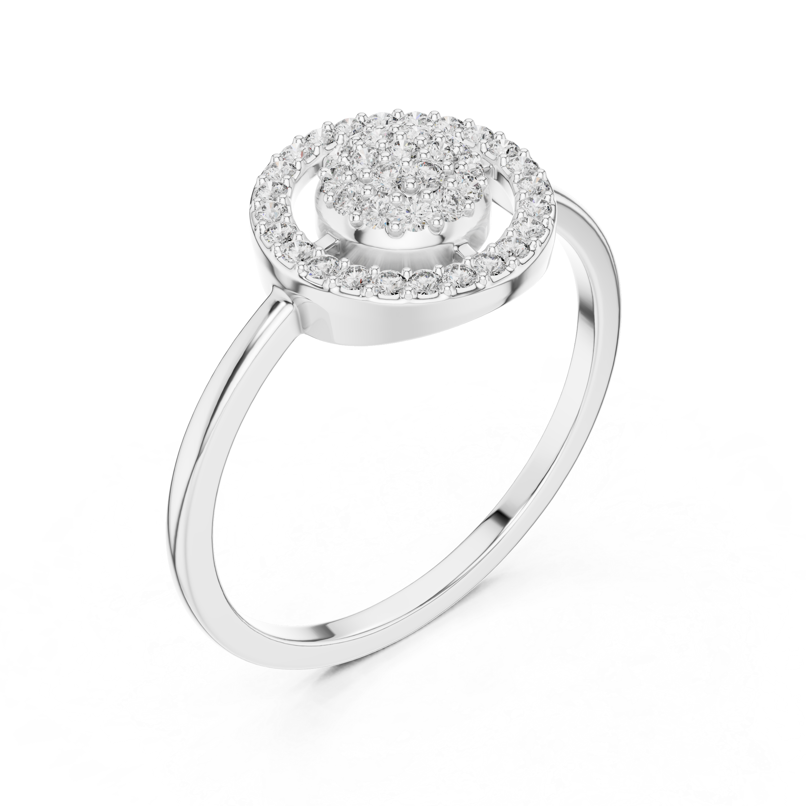 Round Diamond Cluster Halo Ring – Double Circle Pavé Diamond Statement Ring