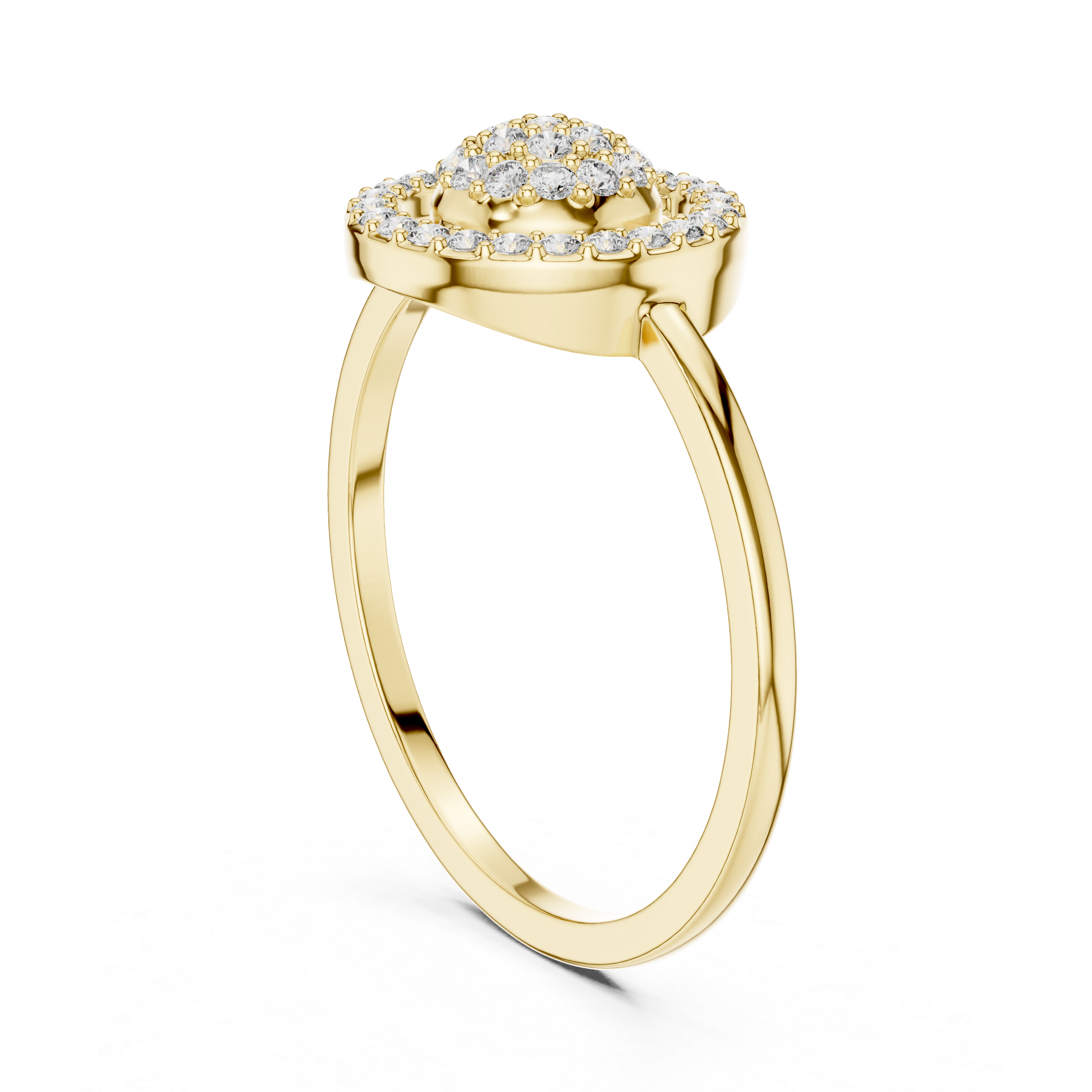 Round Diamond Cluster Halo Ring – Double Circle Pavé Diamond Statement Ring