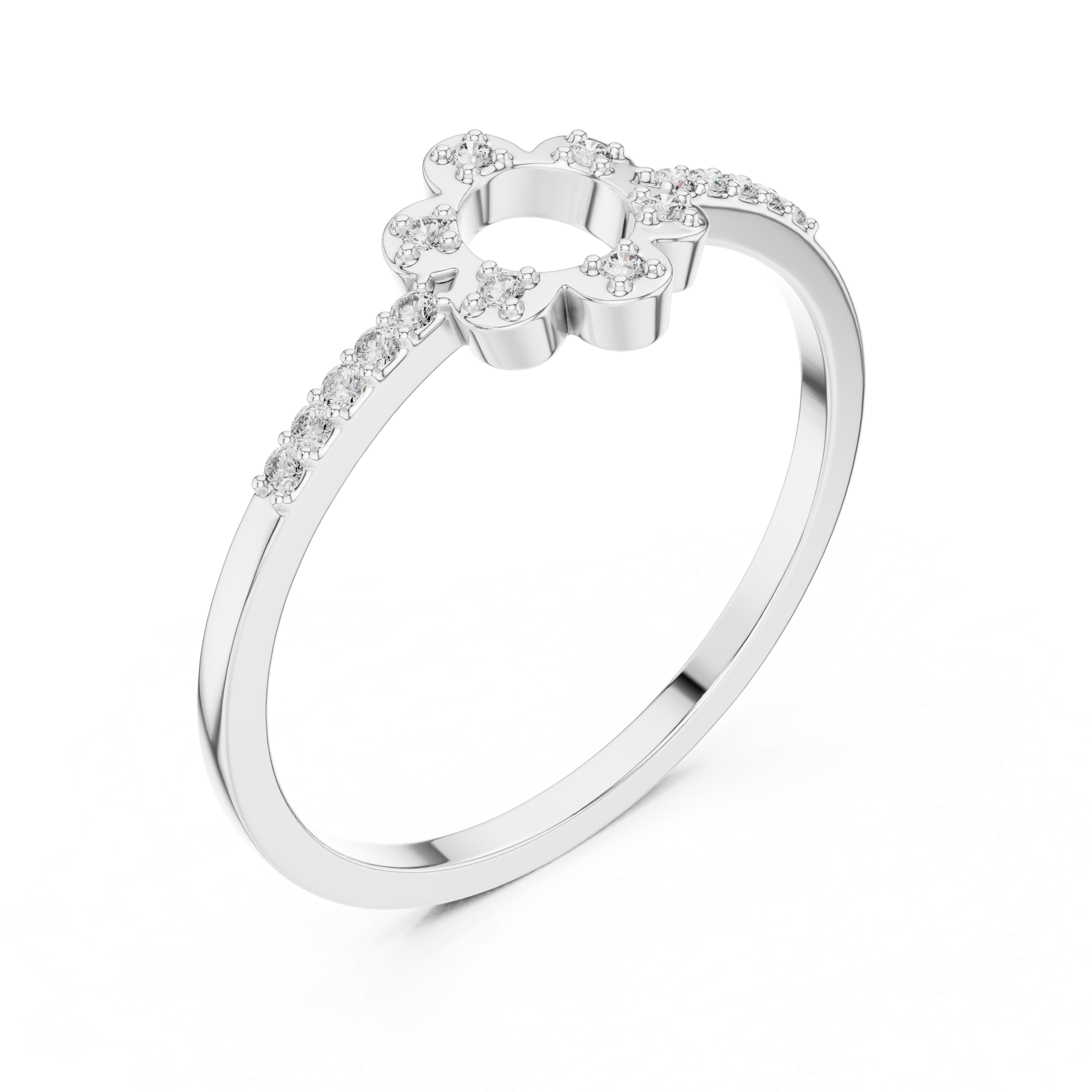 Floral Halo Diamond Ring – Open Circle Flower Diamond Ring for Women