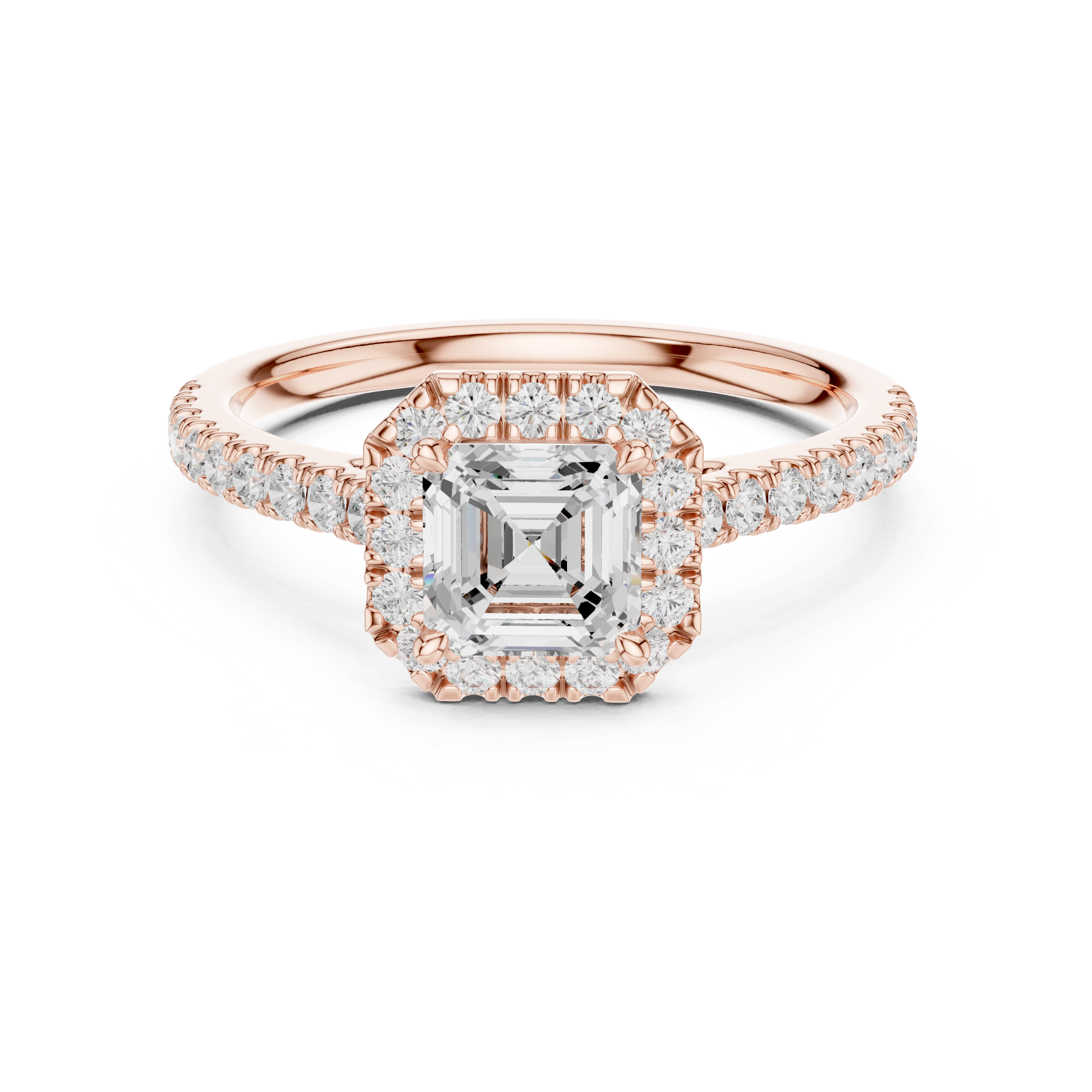 Asscher Cut Halo Engagement Ring with Pavé Diamond Band
