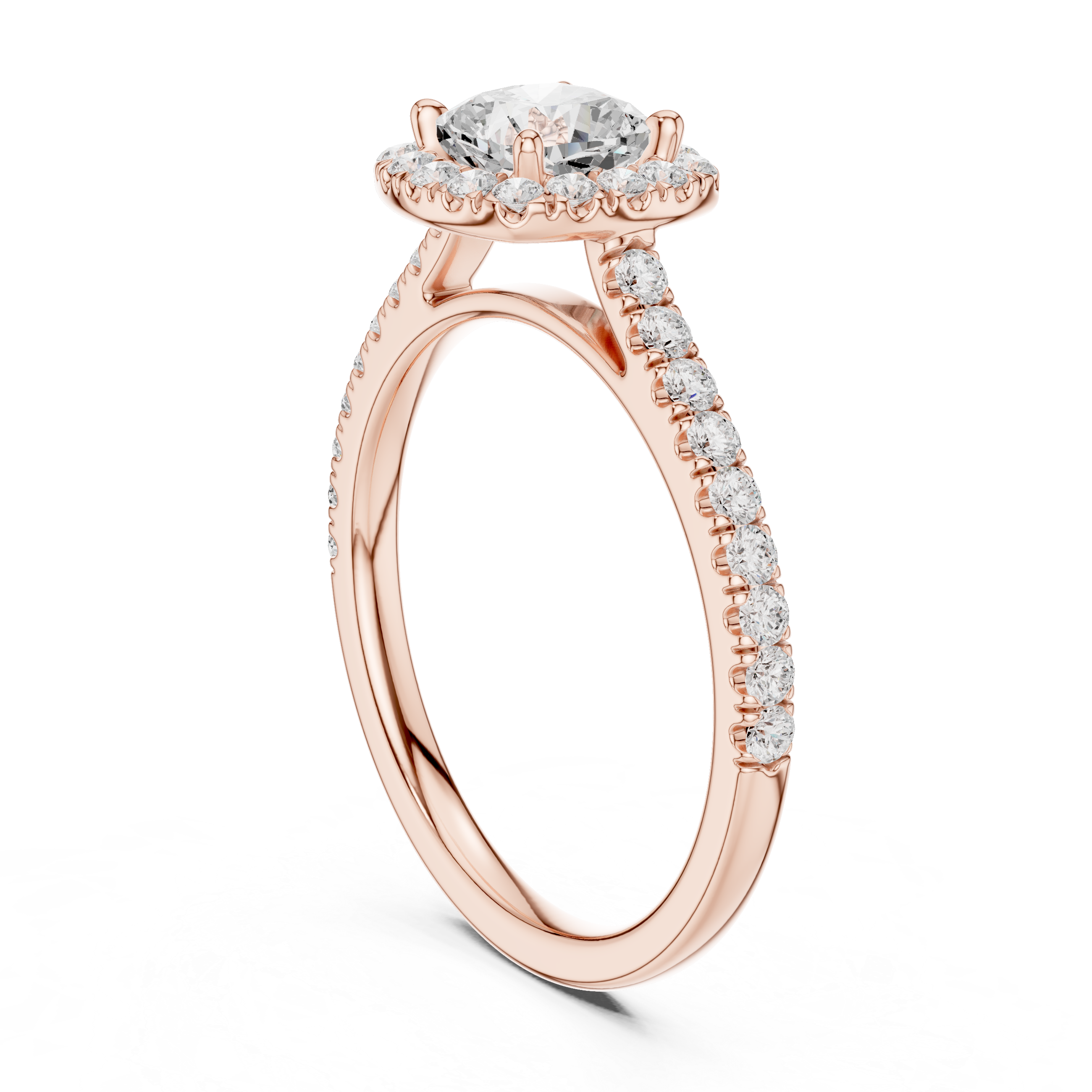 Cushion Cut Halo Engagement Ring with Pavé Diamond Band
