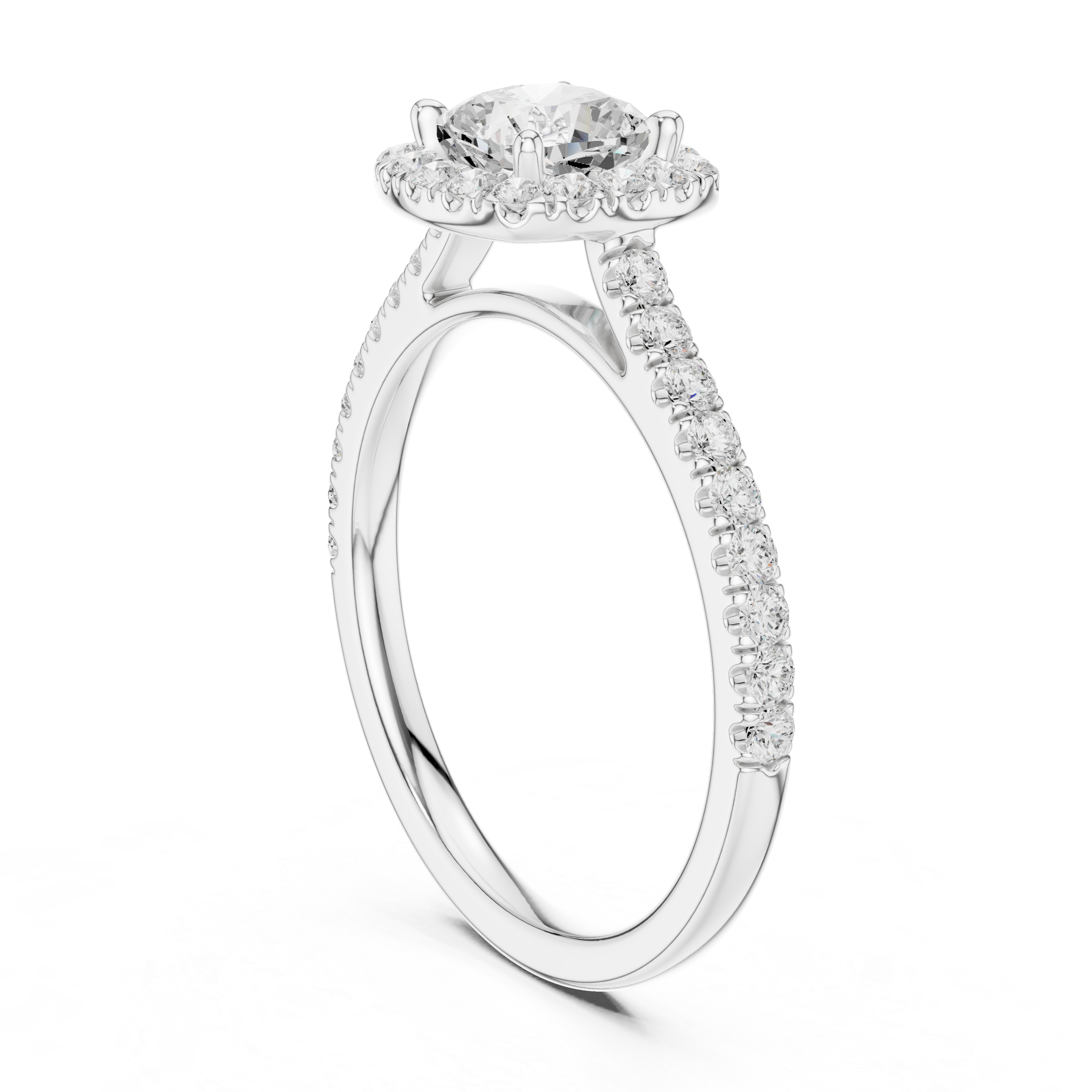 Cushion Cut Halo Engagement Ring with Pavé Diamond Band