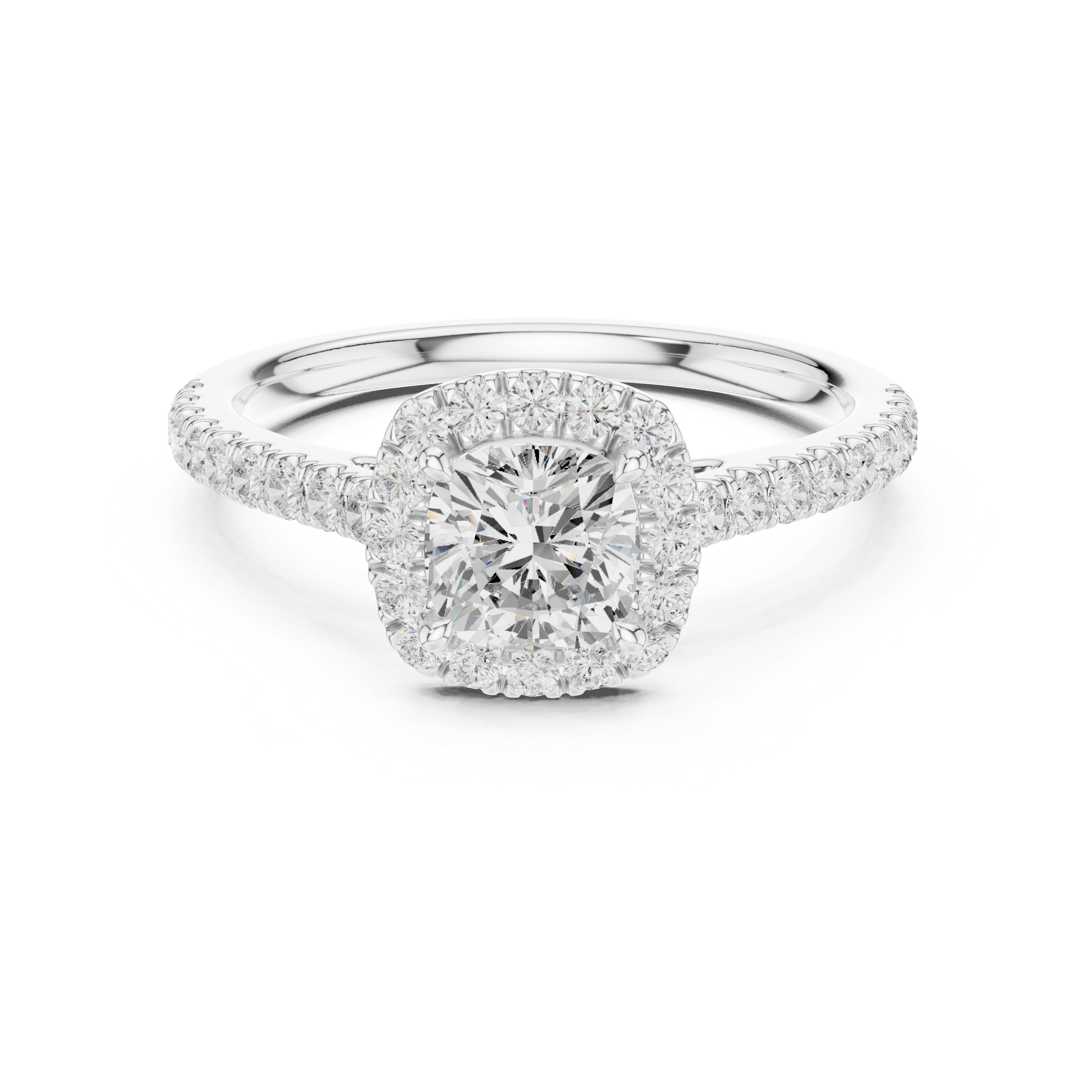 Cushion Cut Halo Engagement Ring with Pavé Diamond Band