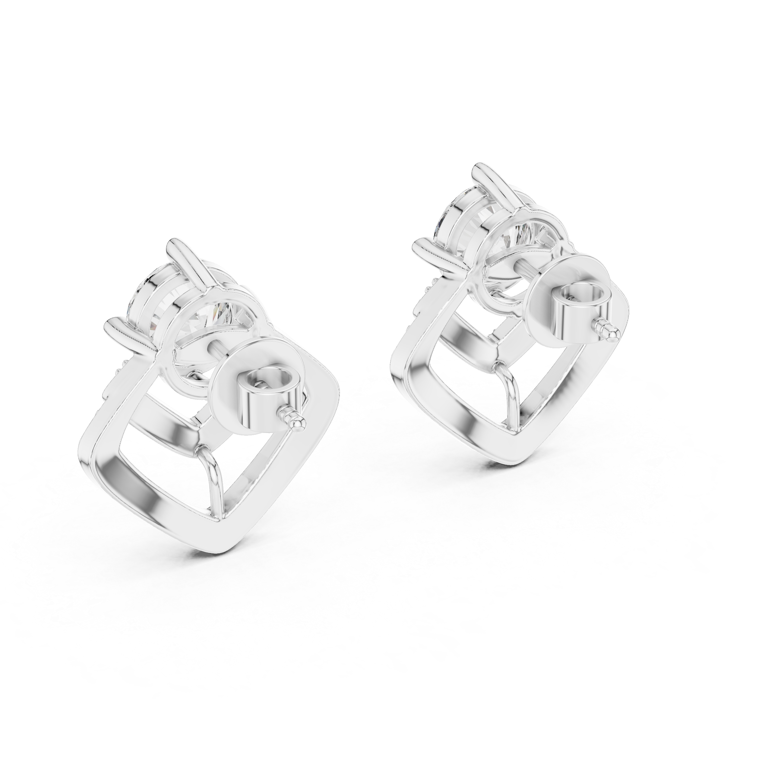 Geometric Double Chevron Diamond Stud Earrings – Modern Halo Design