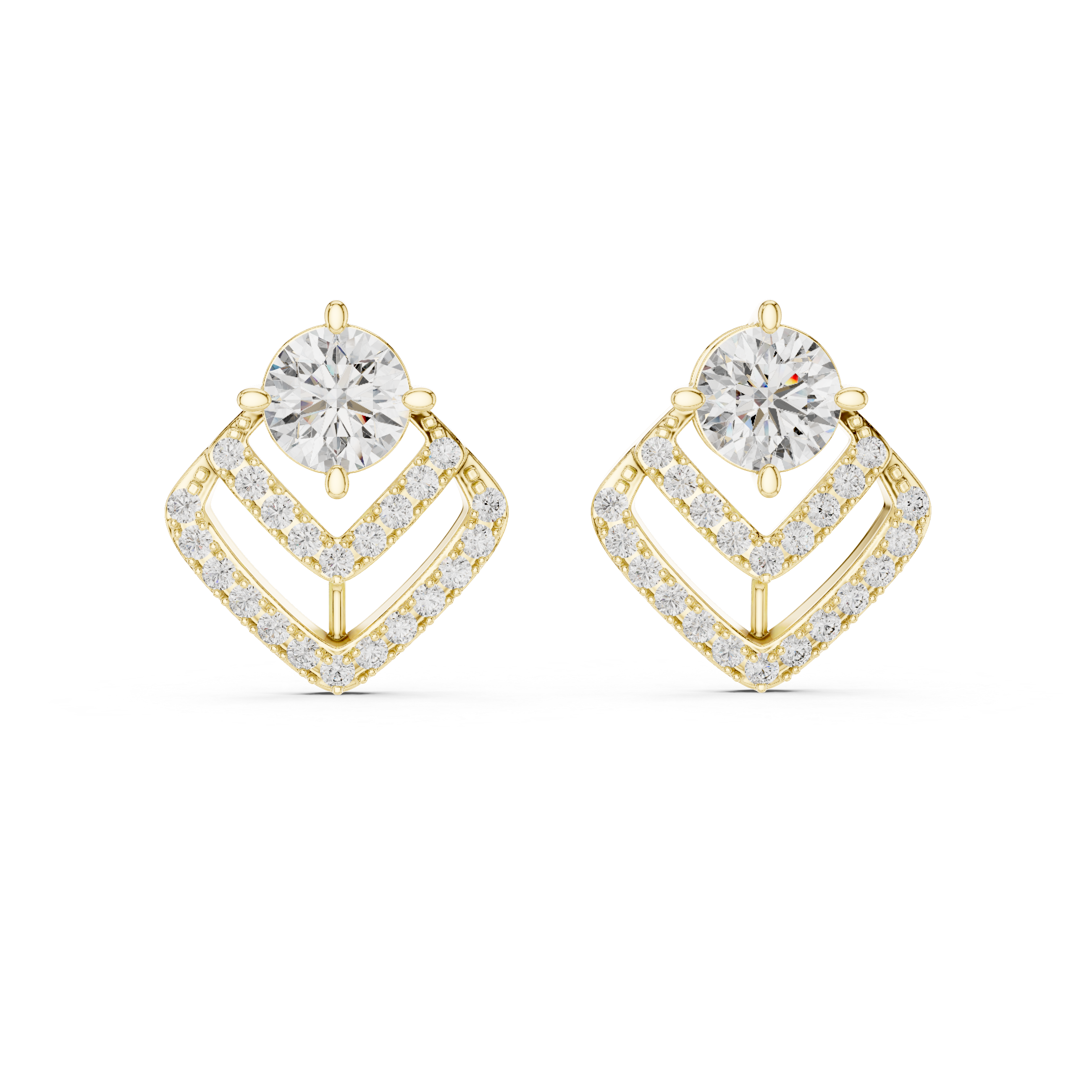 Geometric Double Chevron Diamond Stud Earrings – Modern Halo Design