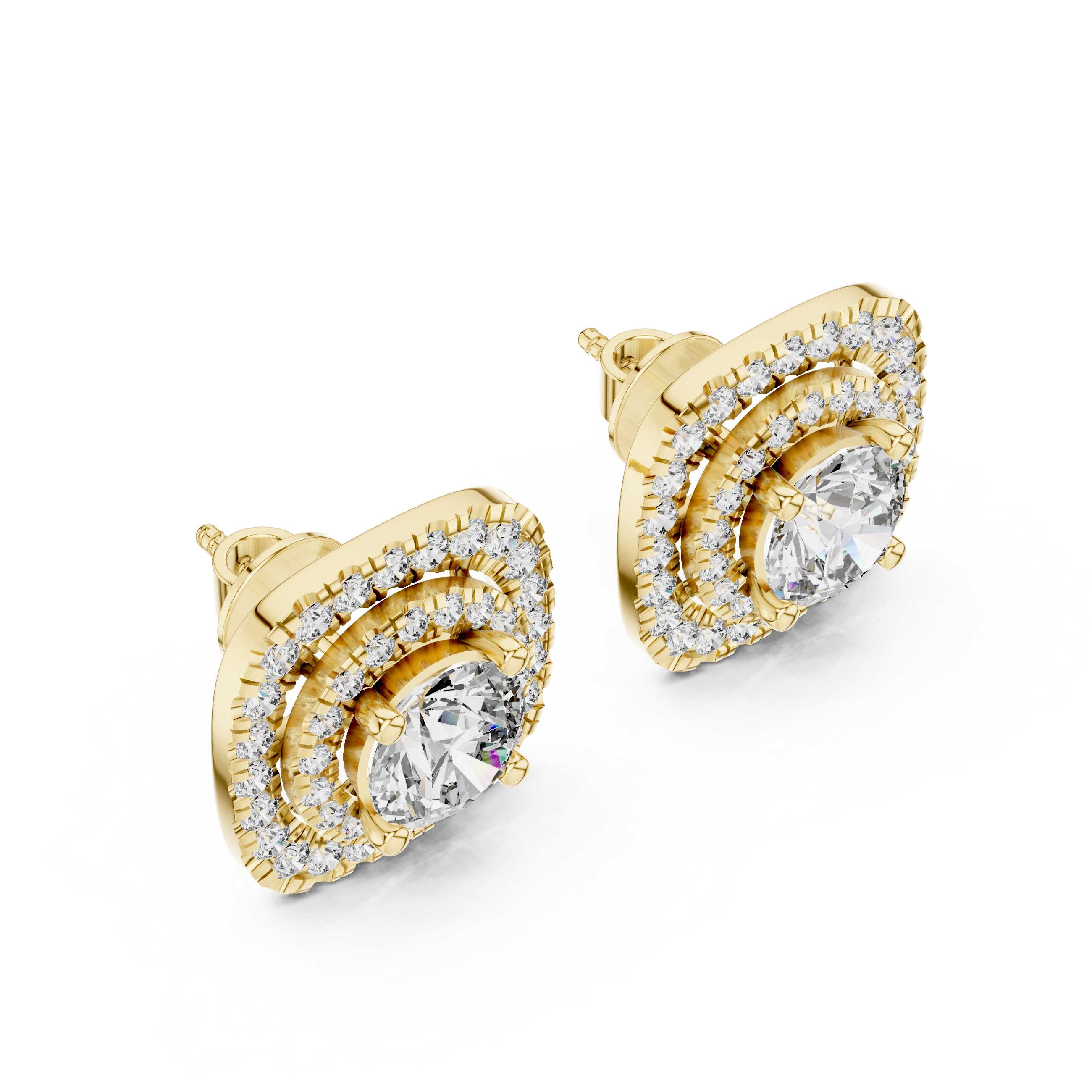 Double Halo Diamond Stud Earrings – Cushion Shape Elegant Design