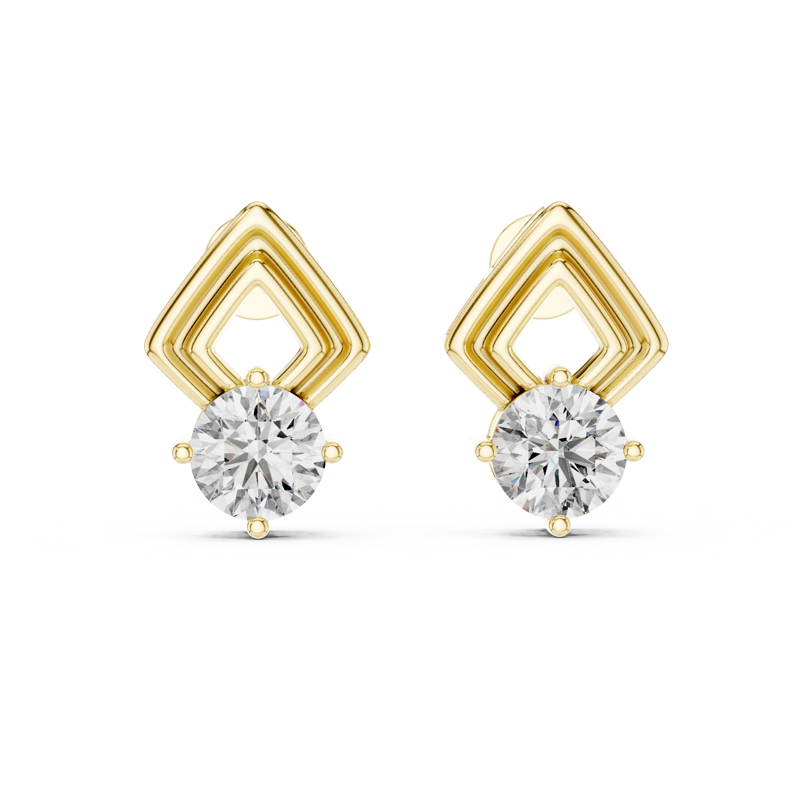Geometric Frame Round Stone Earrings – Modern Minimal Design