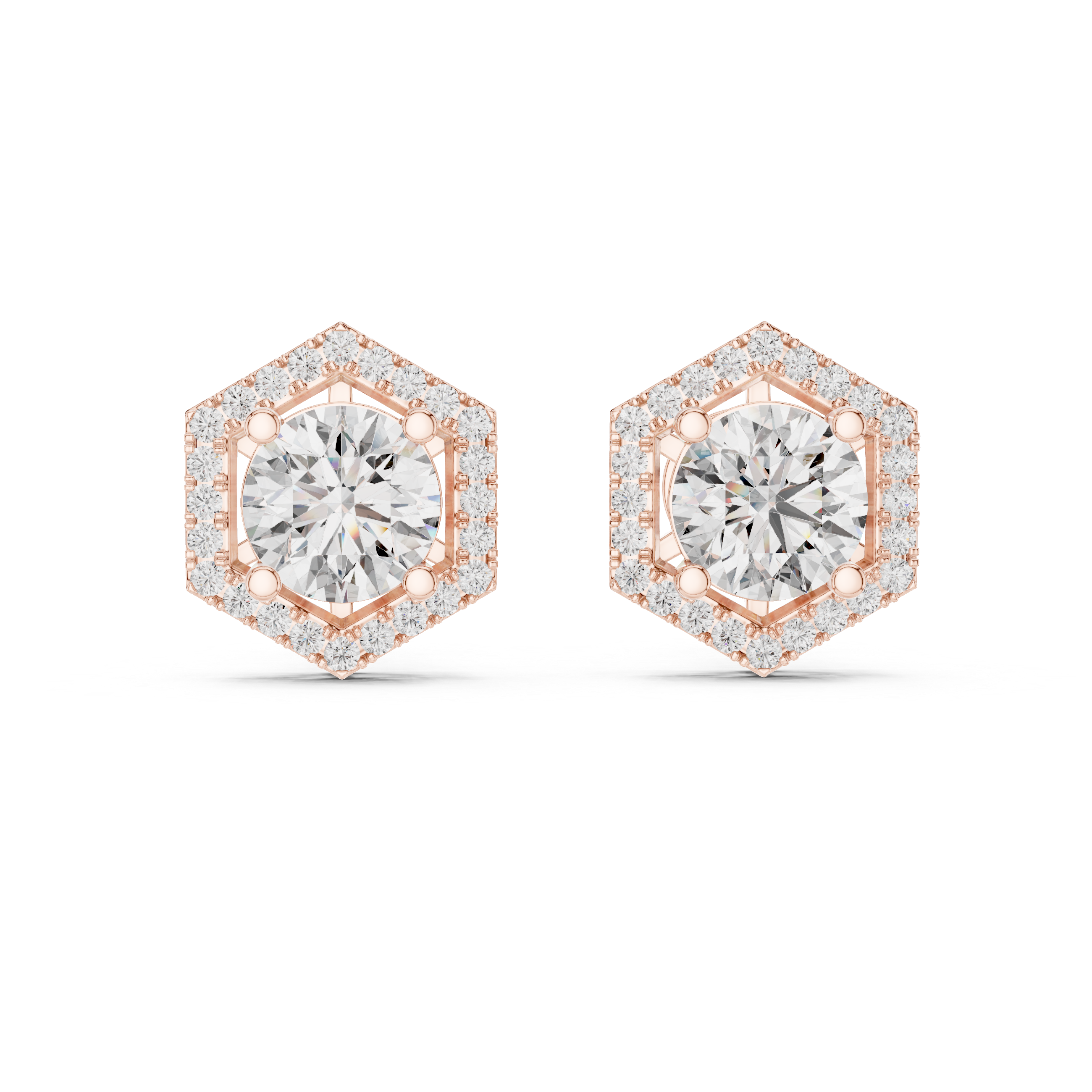 Hexagon Halo Diamond Stud Earrings
