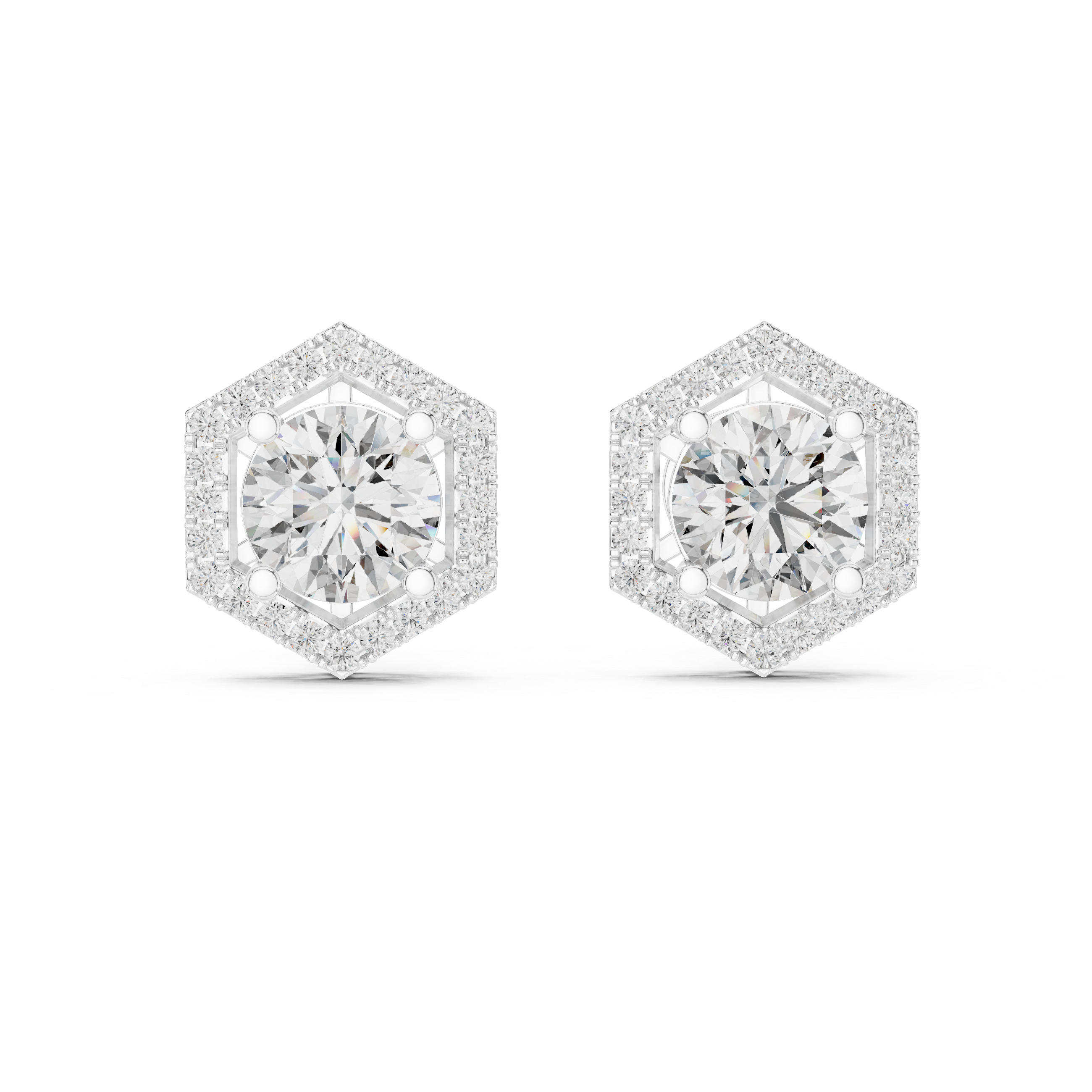 Hexagon Halo Diamond Stud Earrings