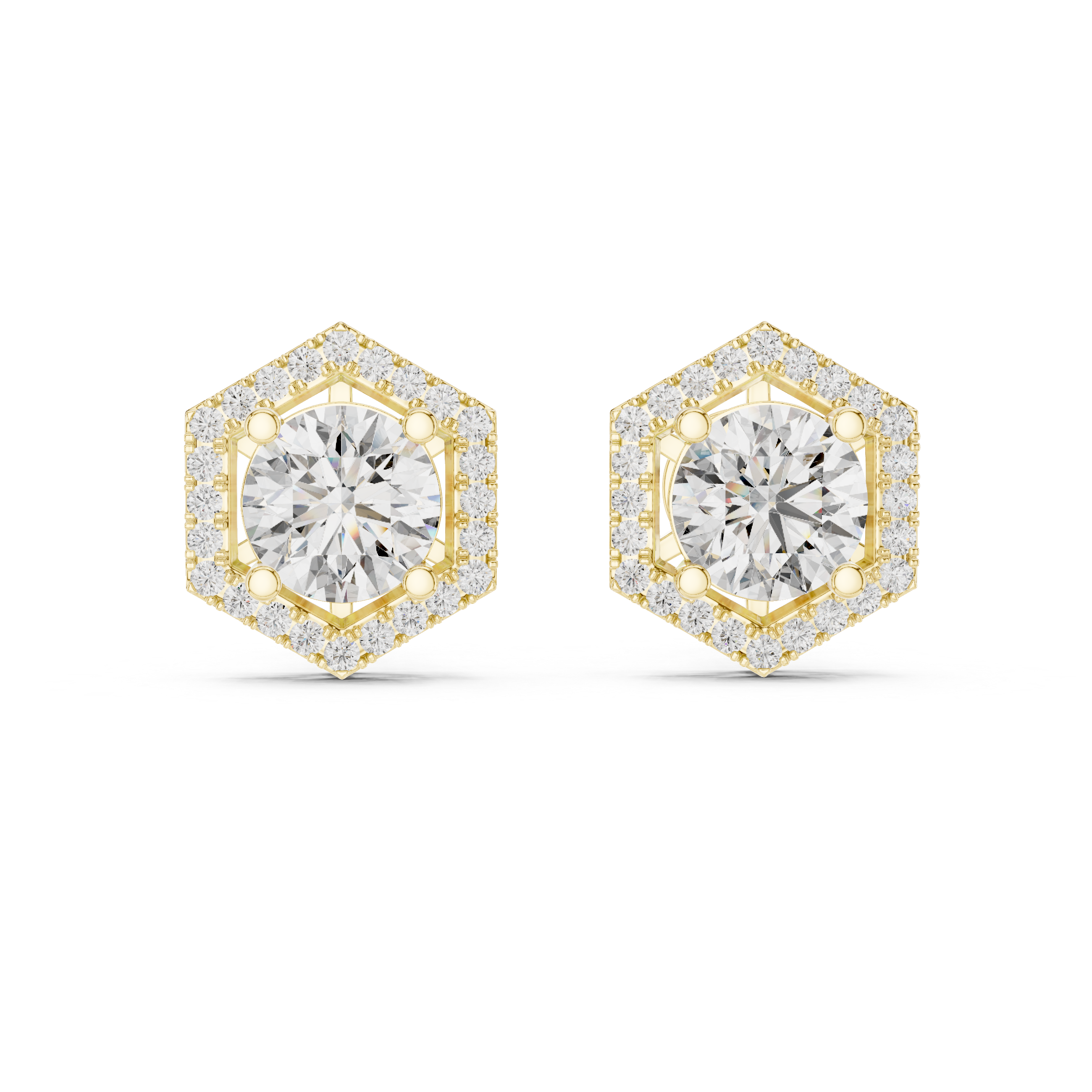 Hexagon Halo Diamond Stud Earrings