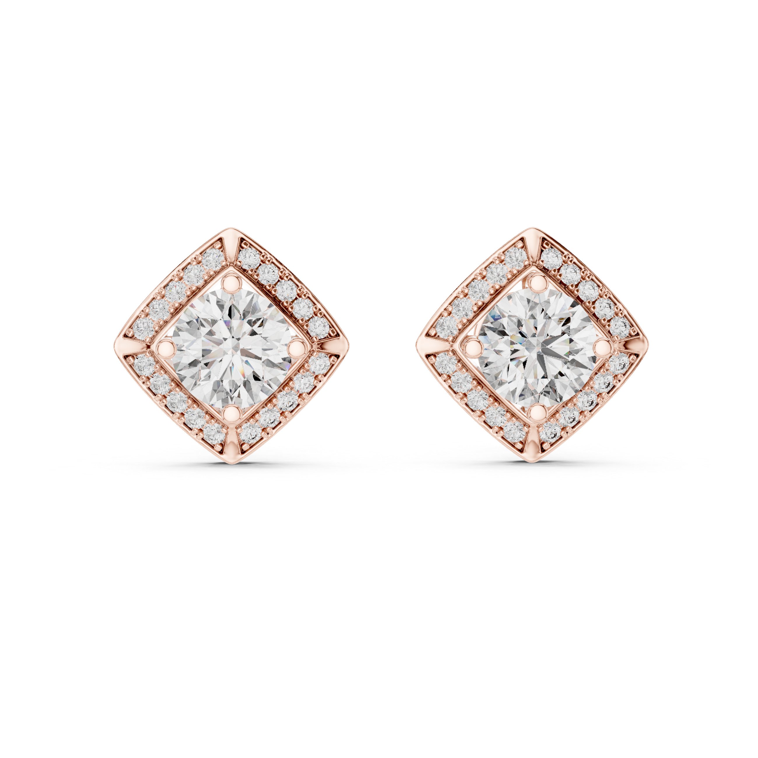 Square Halo Diamond Stud Earrings