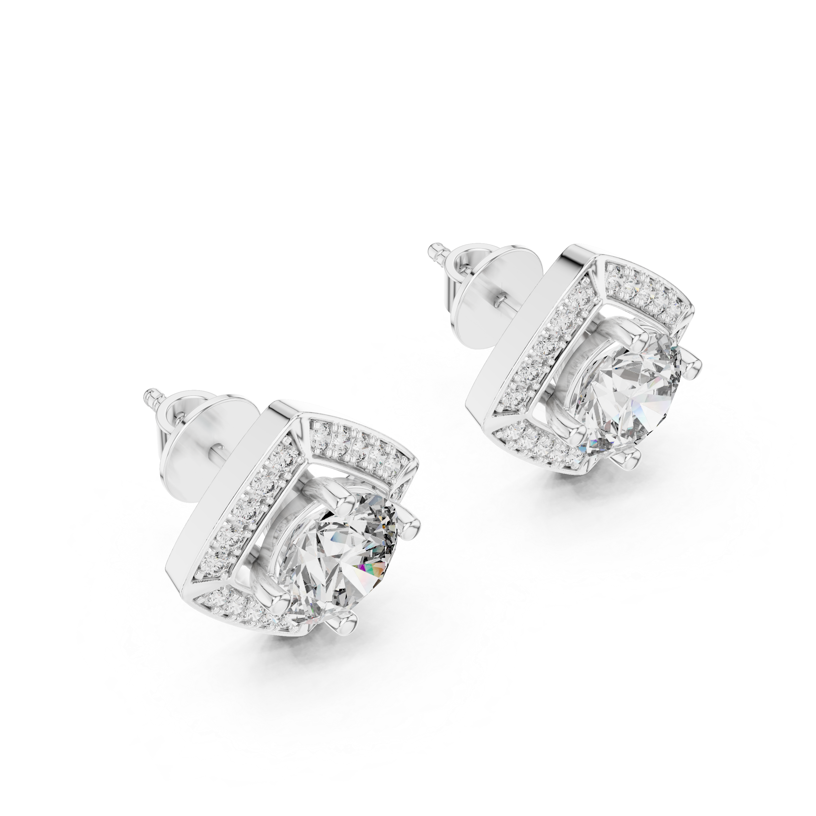 Square Halo Diamond Stud Earrings