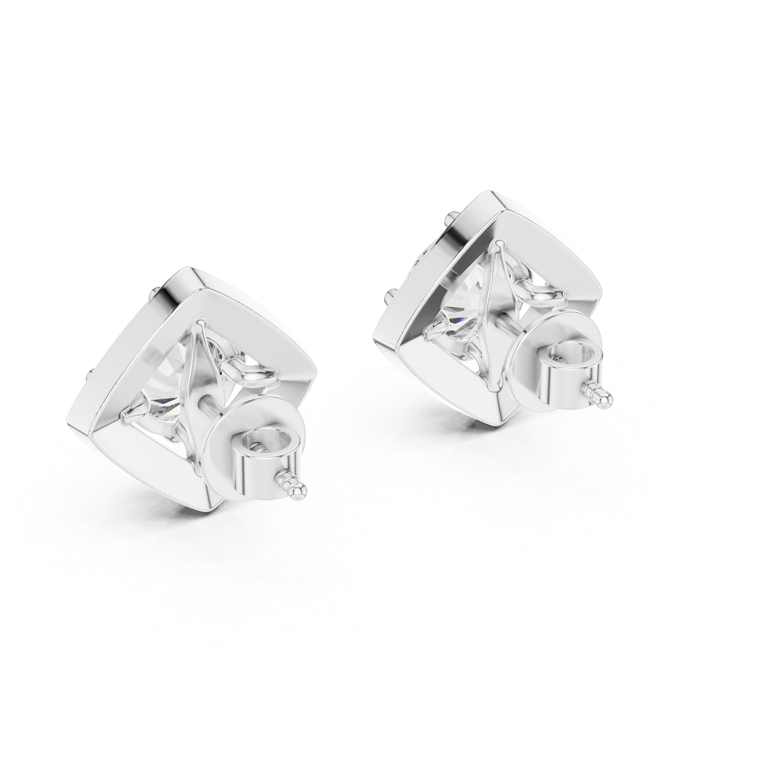 Square Halo Diamond Stud Earrings