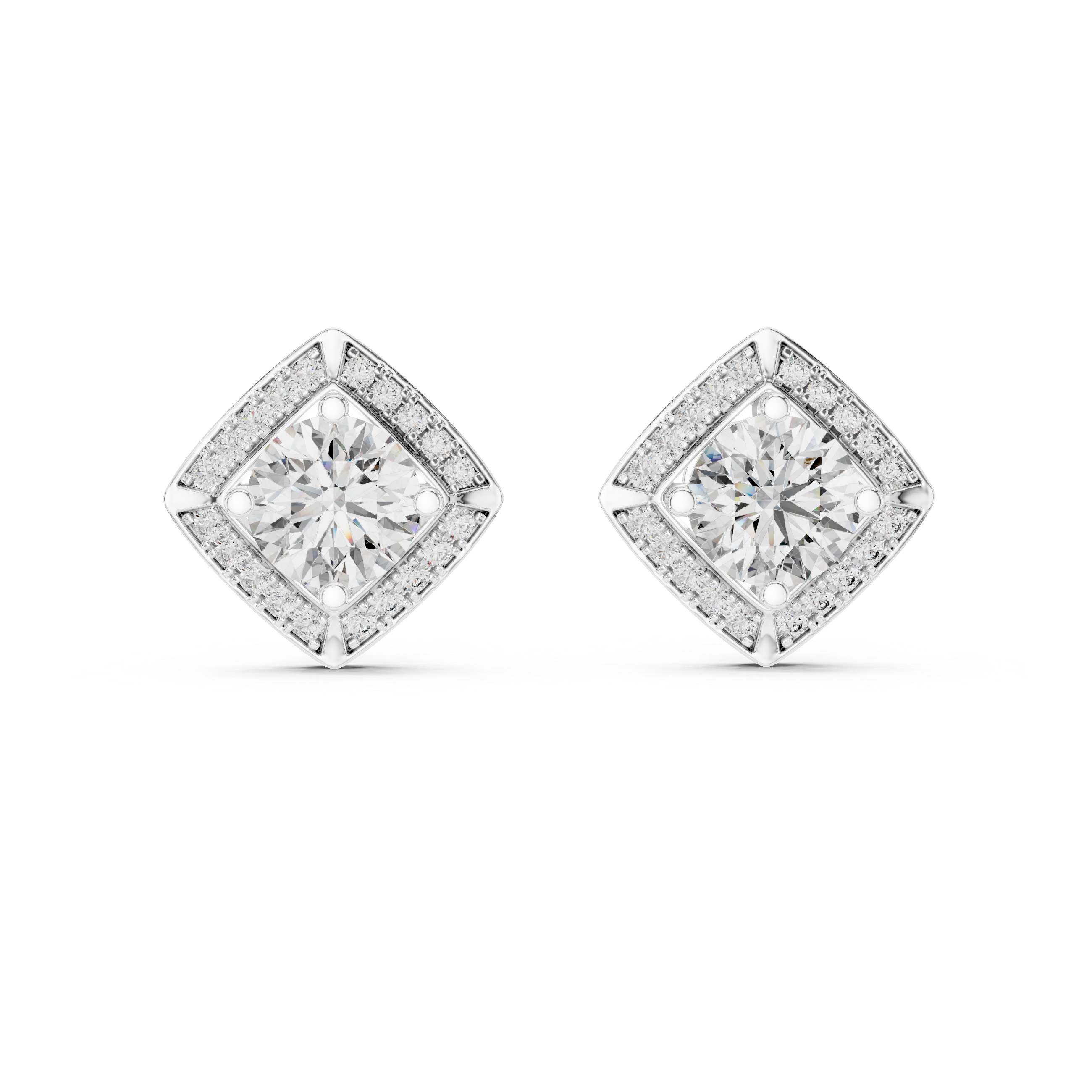 Square Halo Diamond Stud Earrings