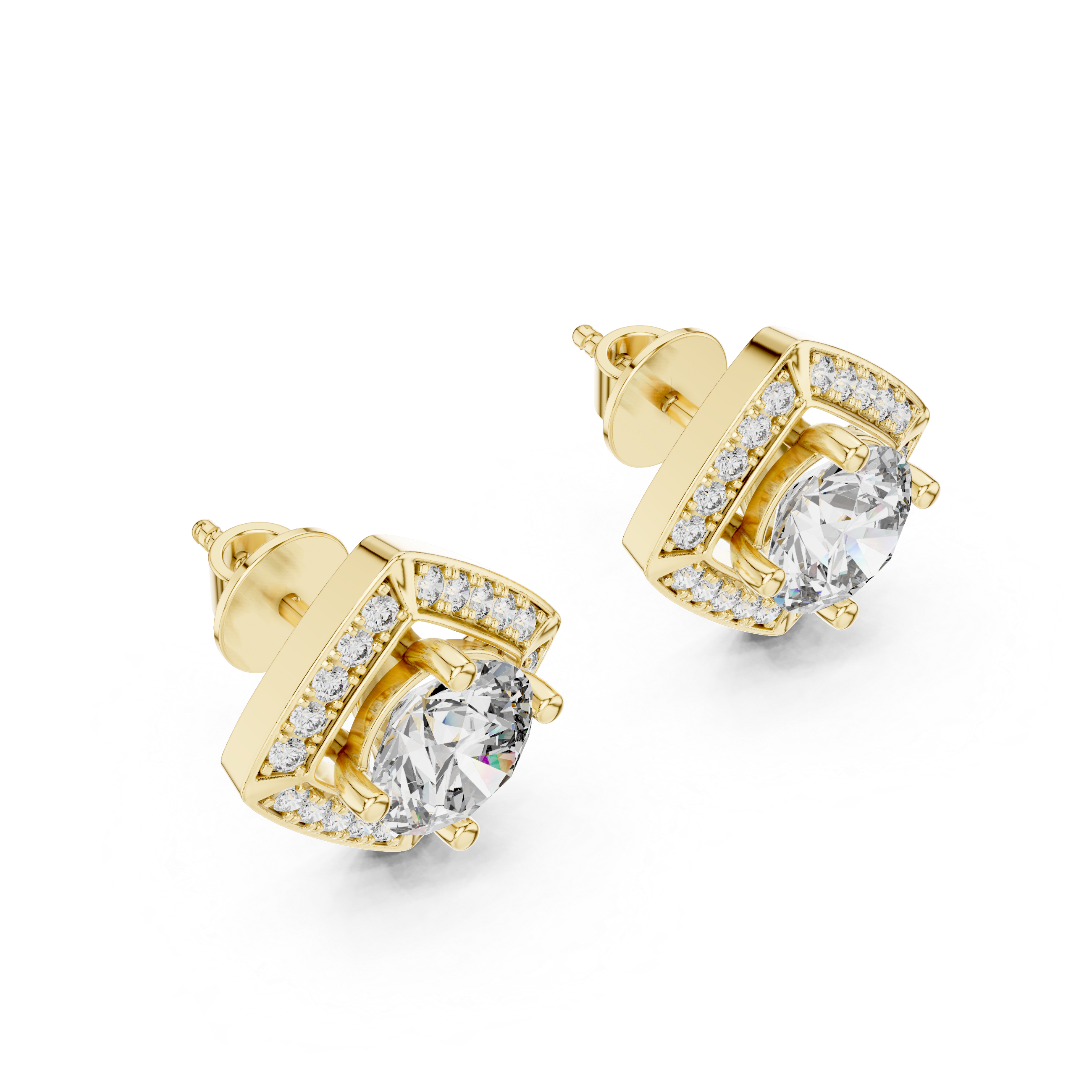 Square Halo Diamond Stud Earrings