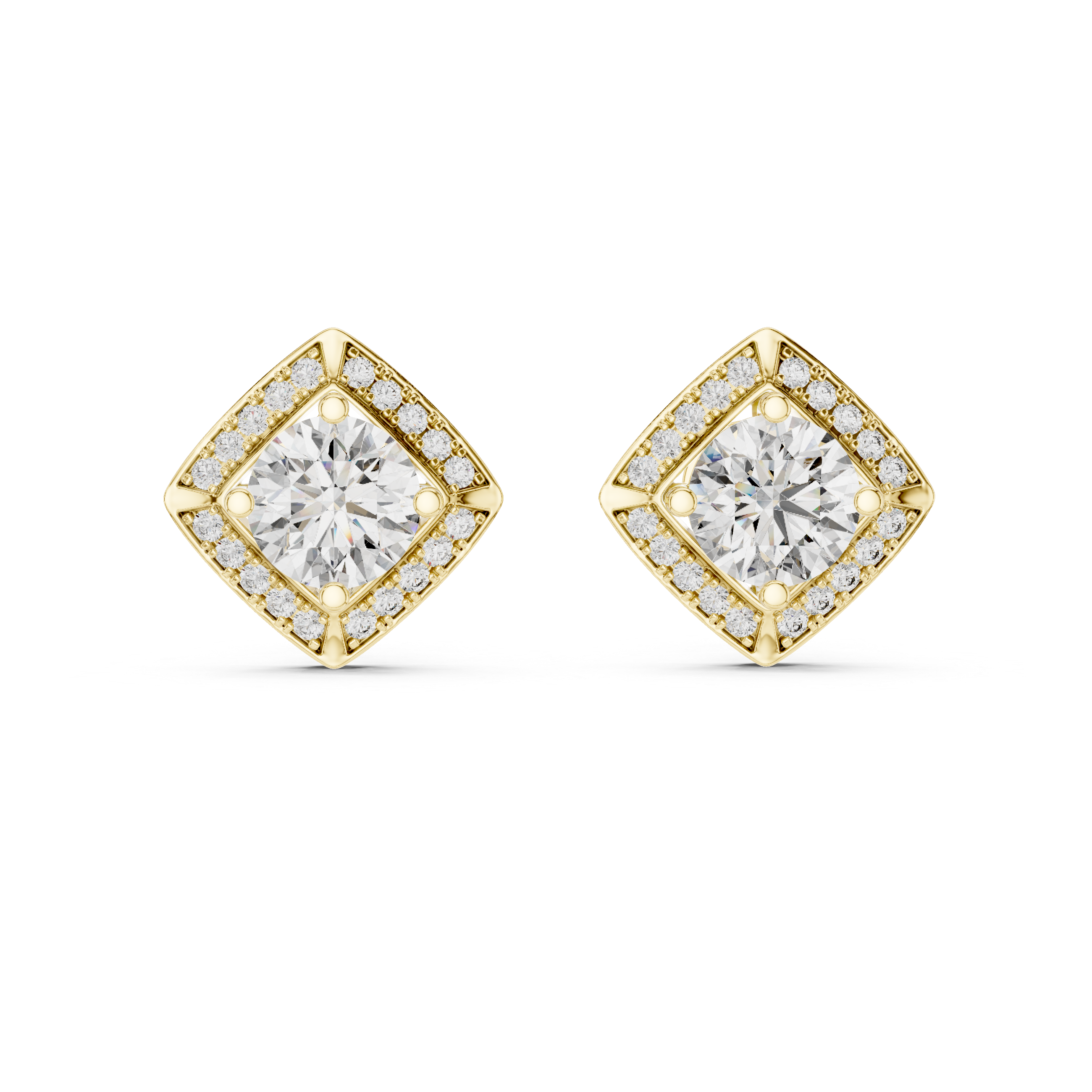 Square Halo Diamond Stud Earrings