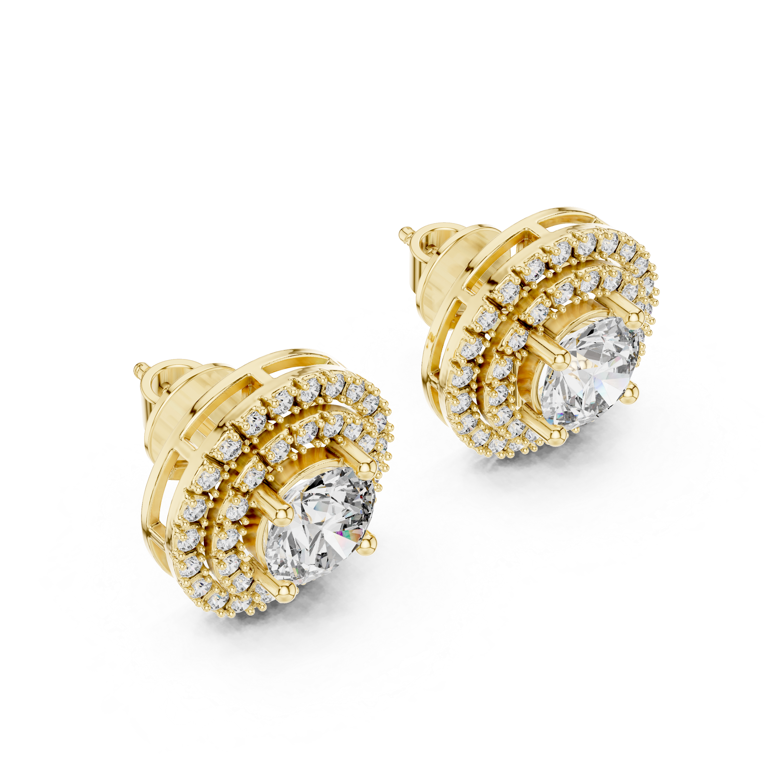 Double Halo Round Diamond Stud Earrings
