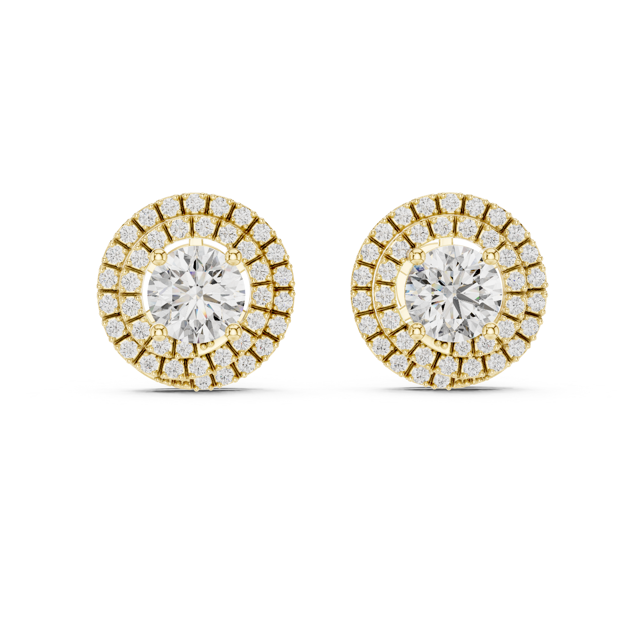 Double Halo Round Diamond Stud Earrings