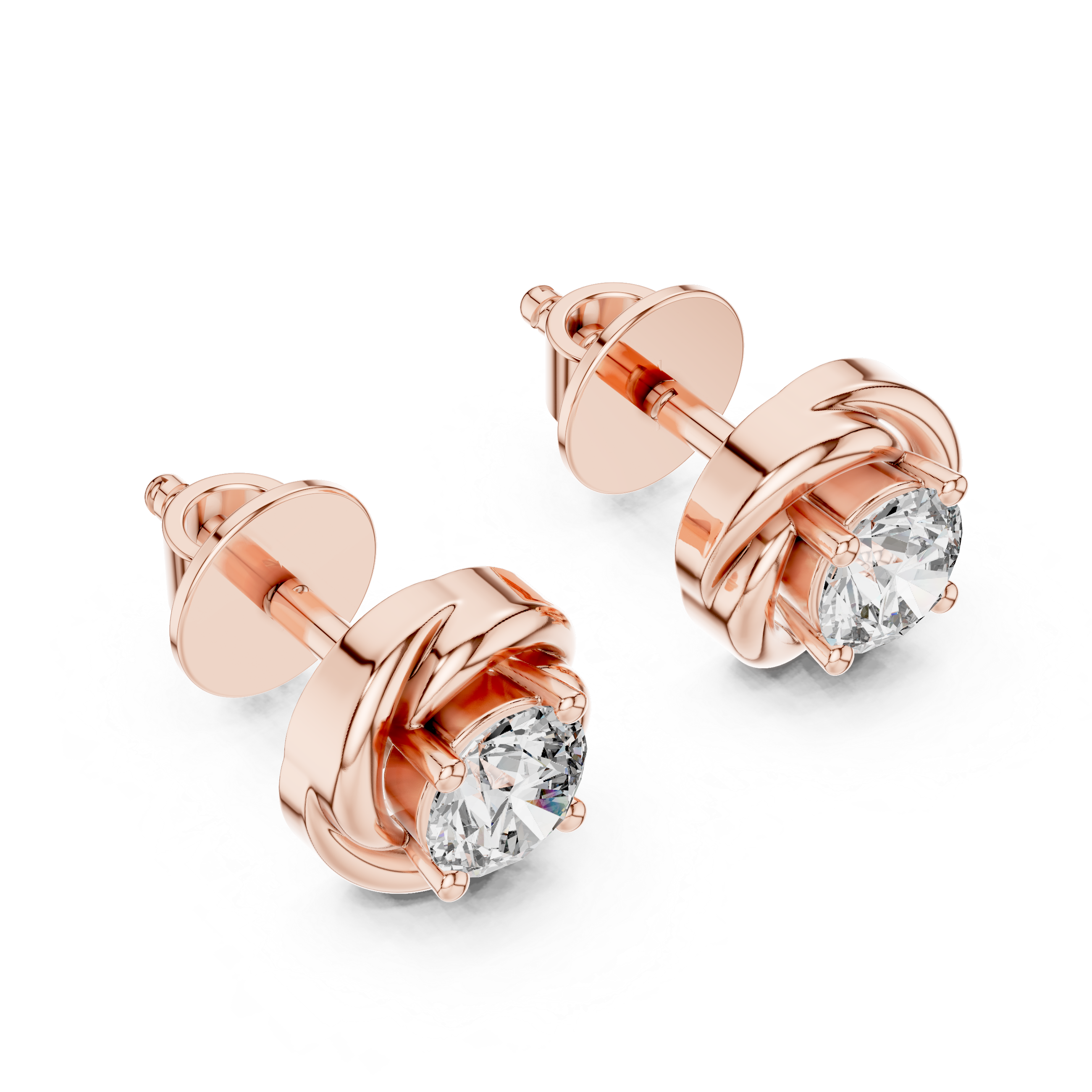 Twisted Halo Round Diamond Stud Earrings