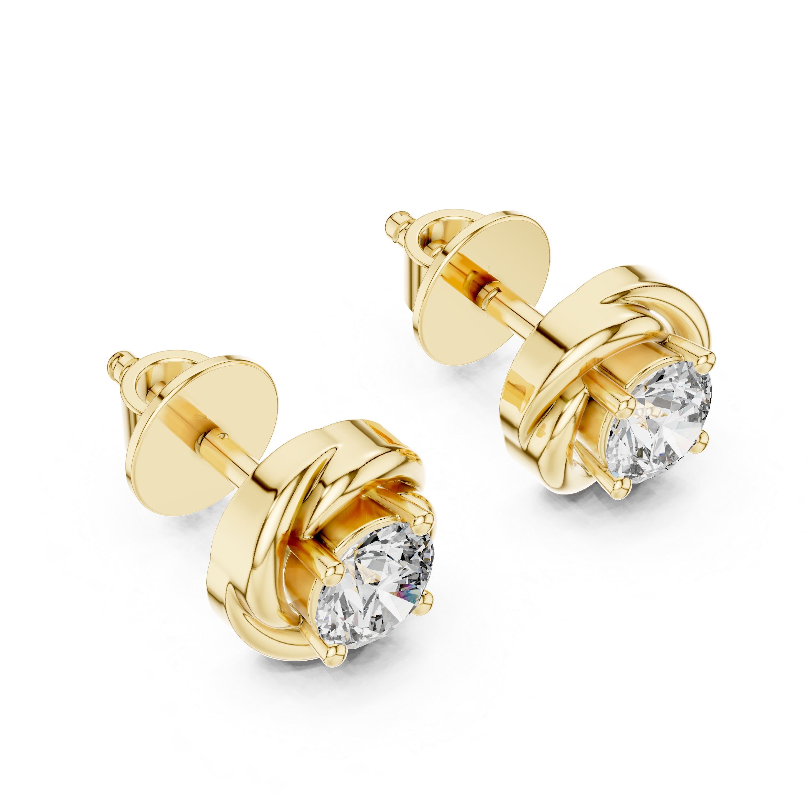 Twisted Halo Round Diamond Stud Earrings