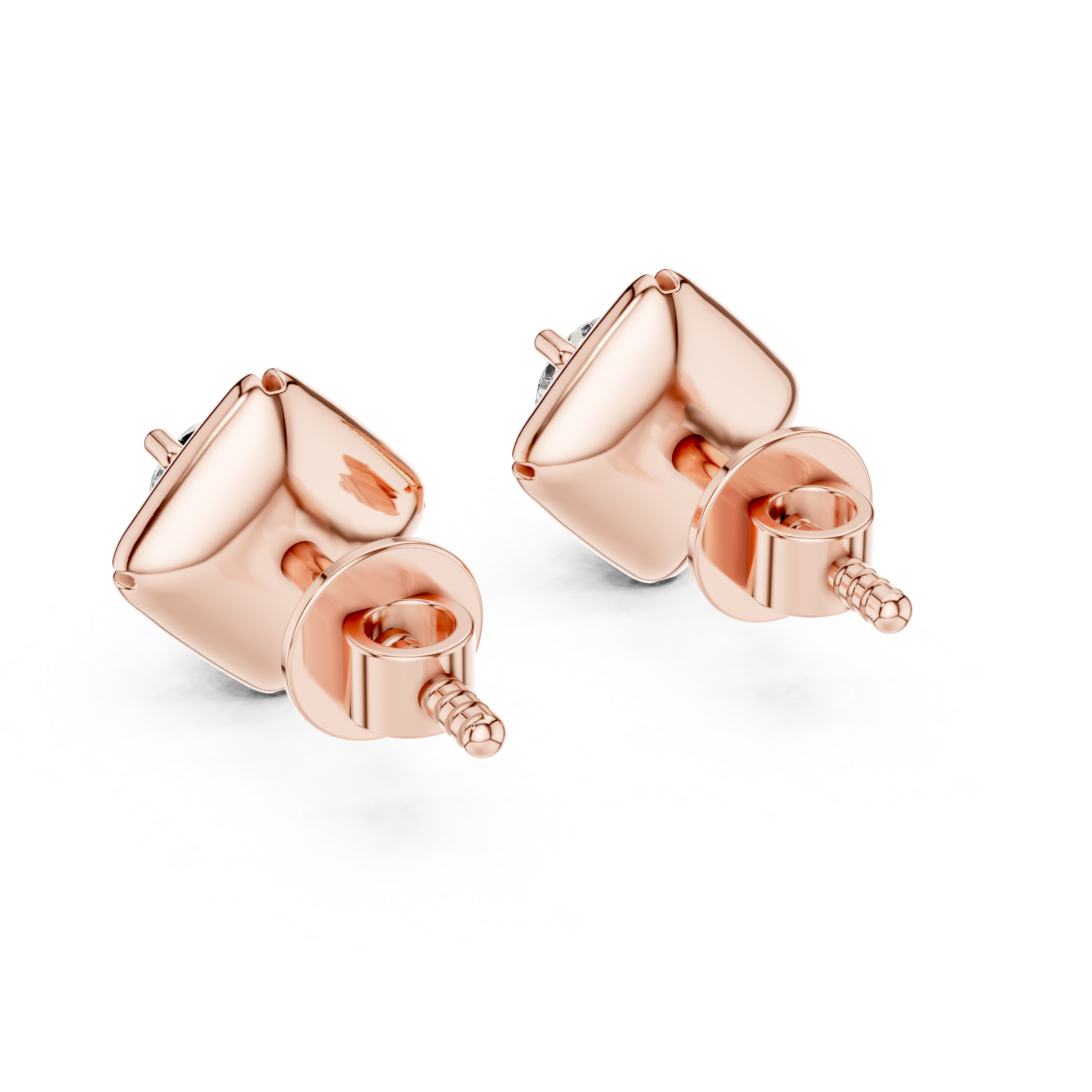 Geometric Floral Round Diamond Stud Earrings in Sculpted Square Frame